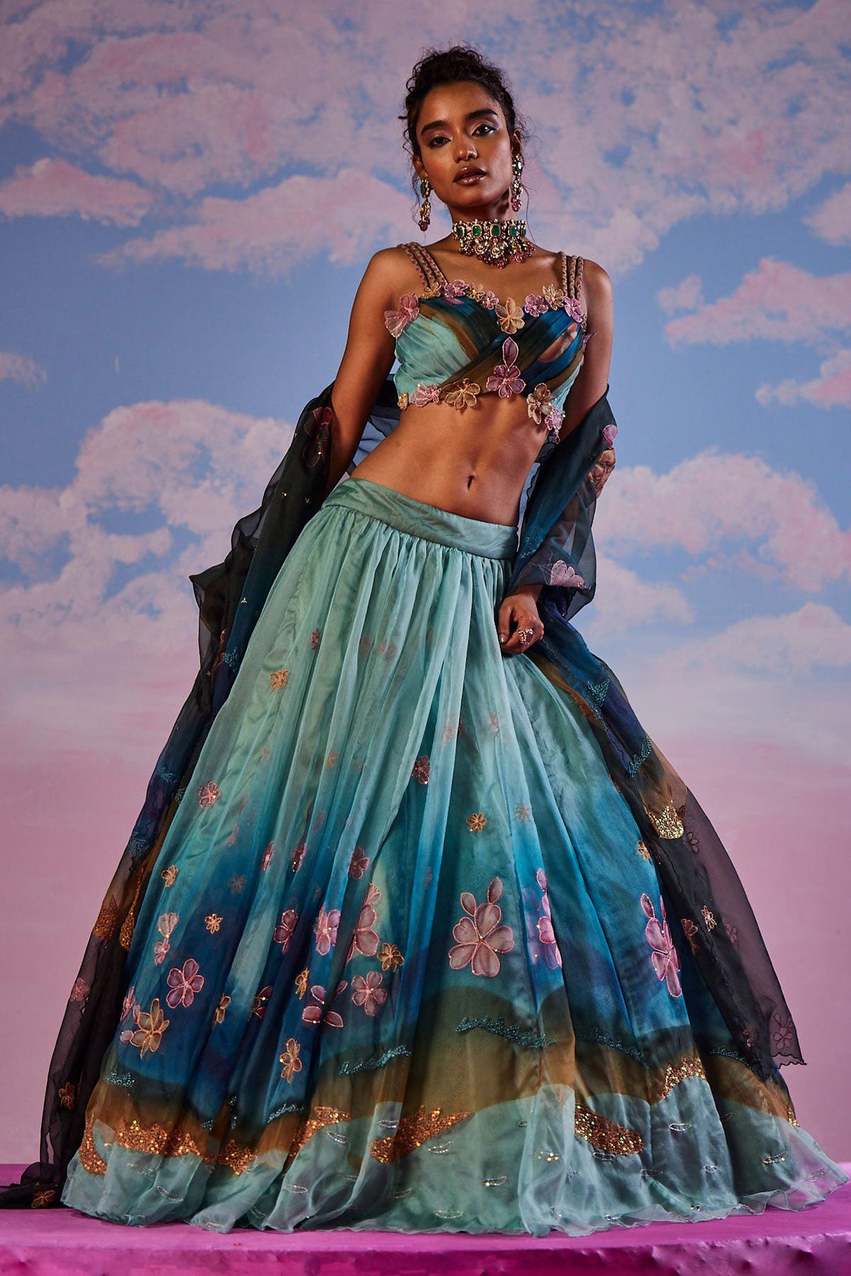 Azureen Multi-Color Handpainted Lehenga