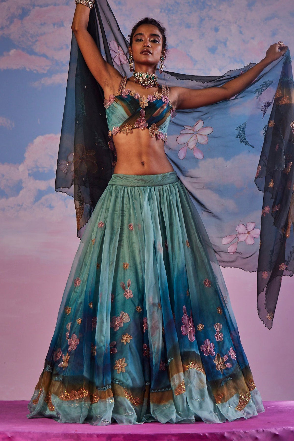 Azureen Multi-Color Handpainted Lehenga