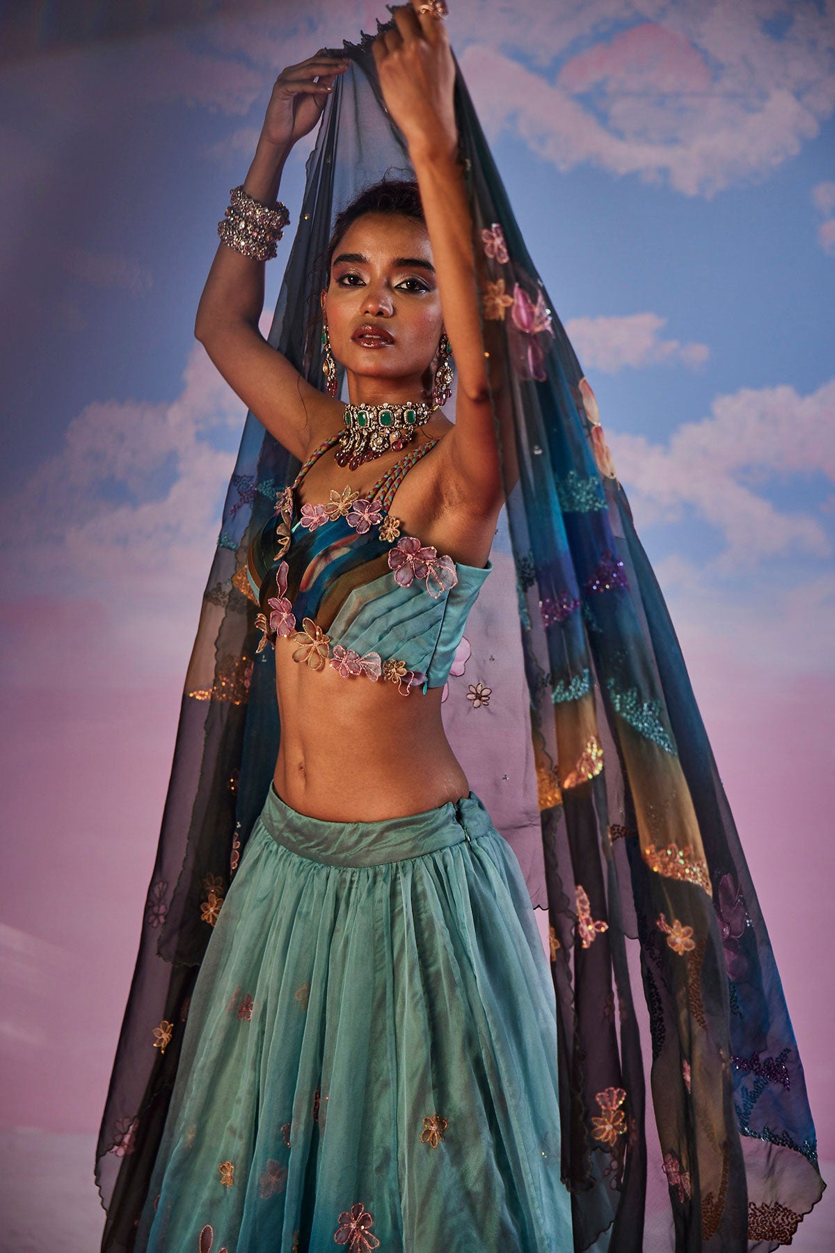 Azureen Multi-Color Handpainted Lehenga