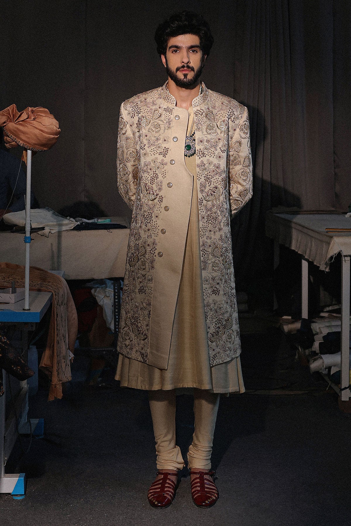 Gold Lace Sherwani Set