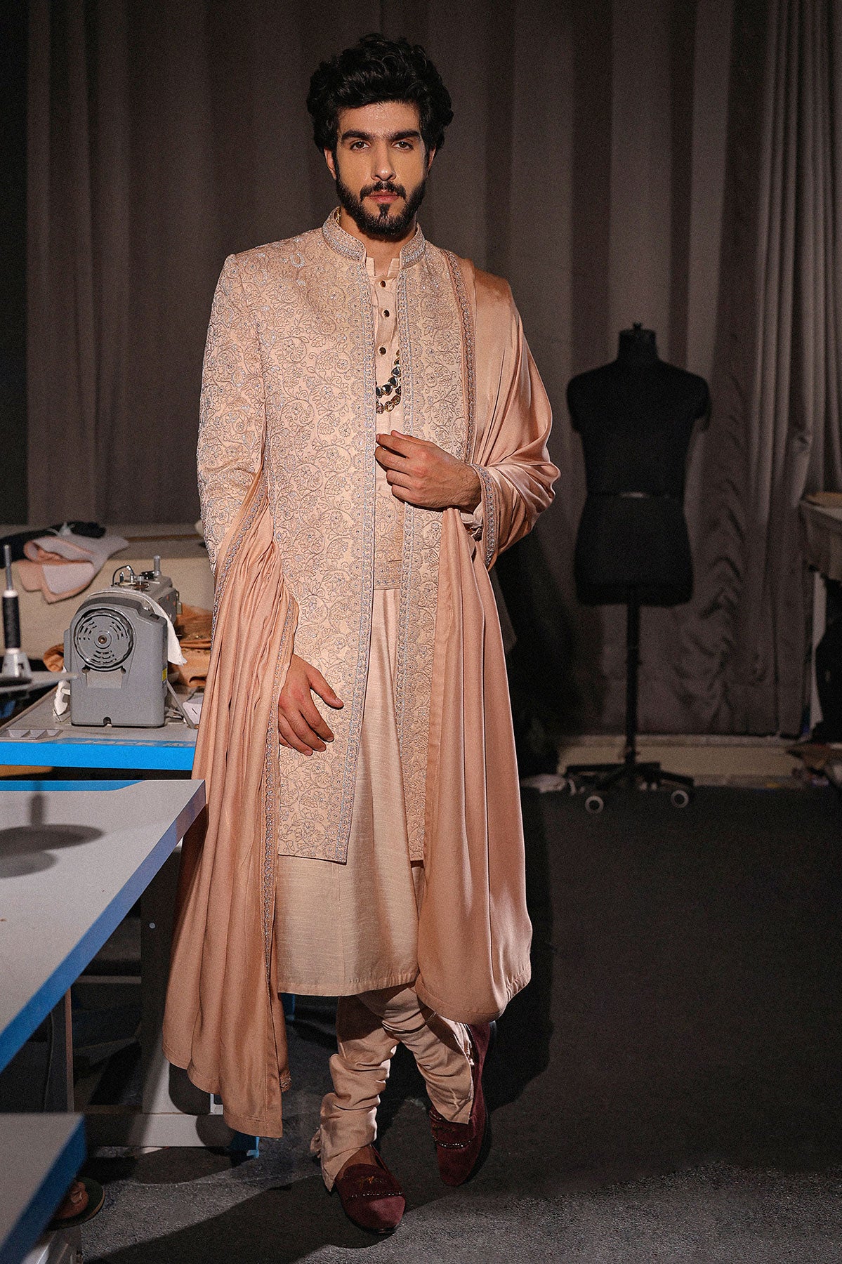 Natural Beige Sherwani Set