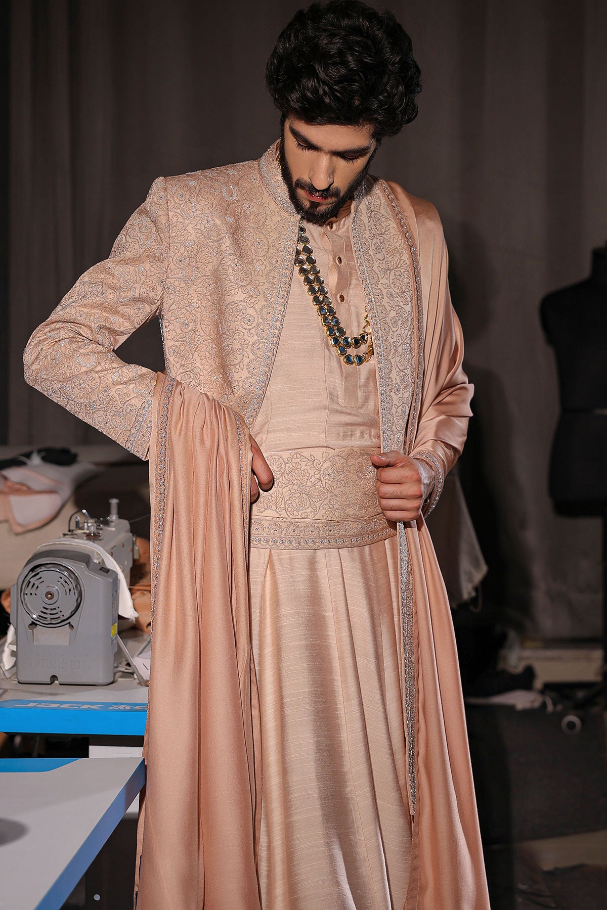 Natural Beige Sherwani Set