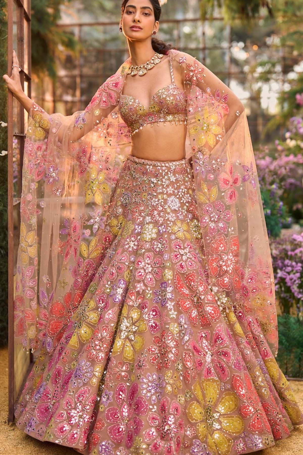 Coffee Floral Lehenga Set