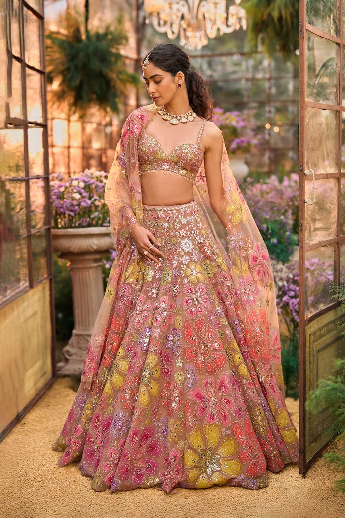 Coffee Floral Lehenga Set