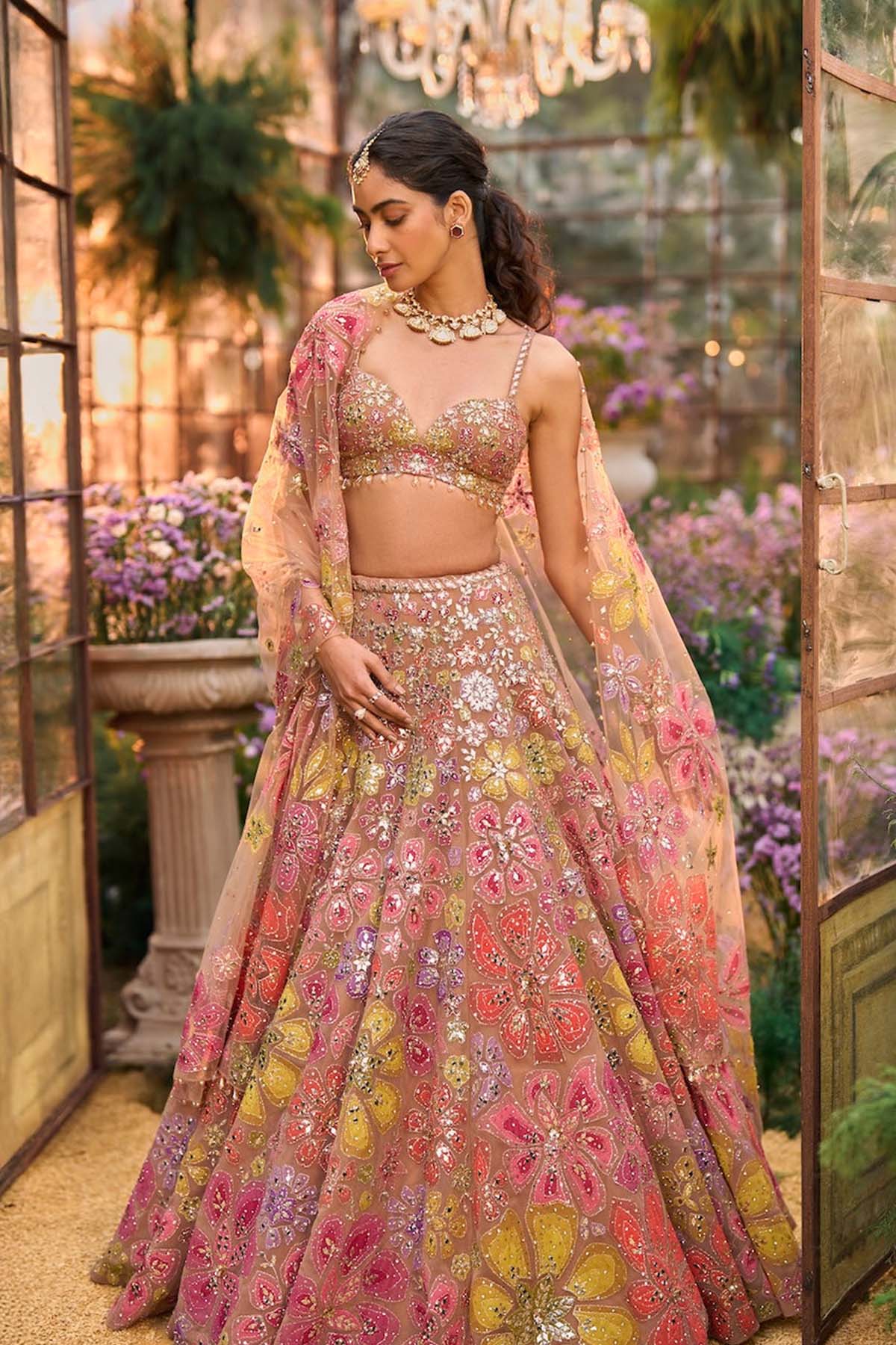 Coffee Floral Lehenga Set