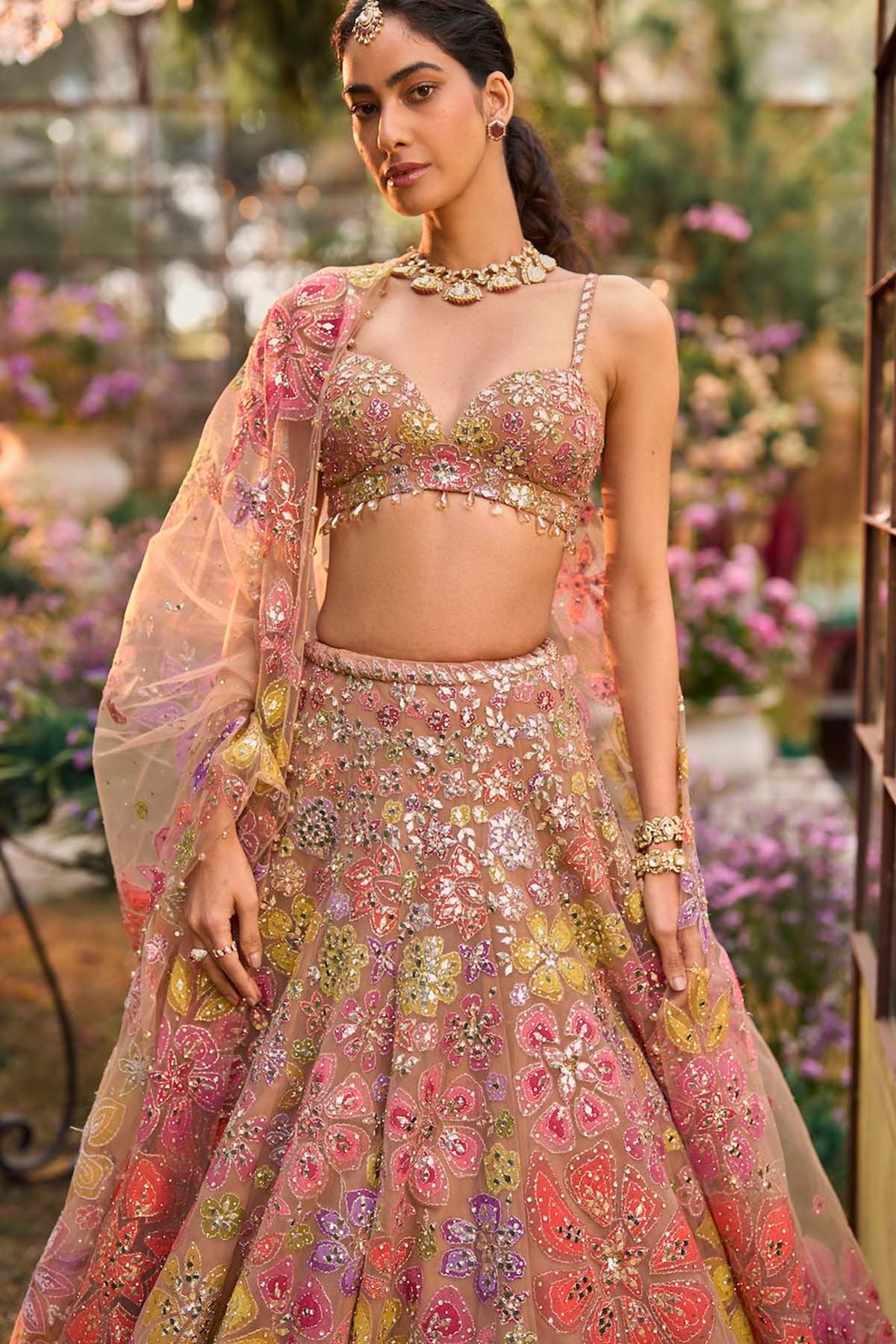 Coffee Floral Lehenga Set