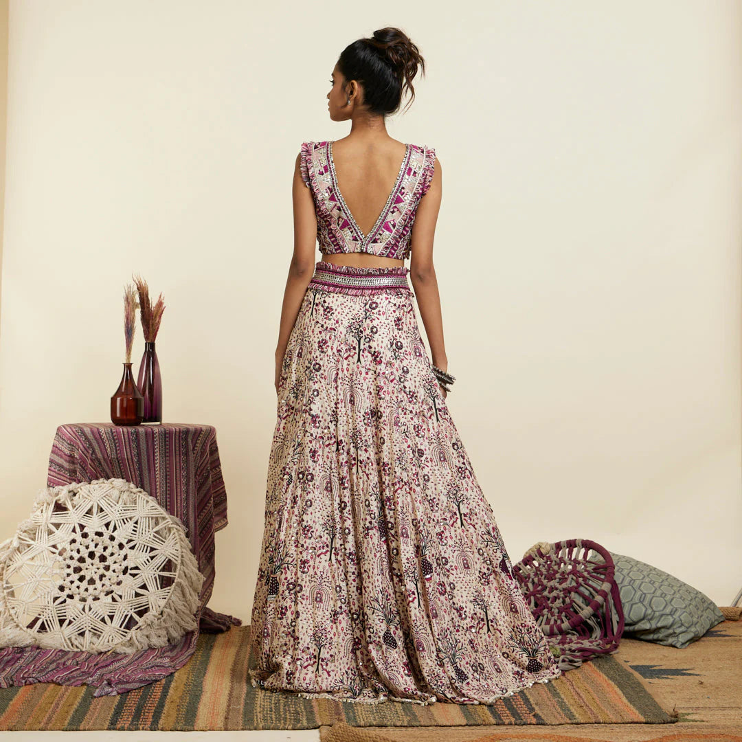 SAFAR MERLOT JAAL PRINTED LEHENGA SET