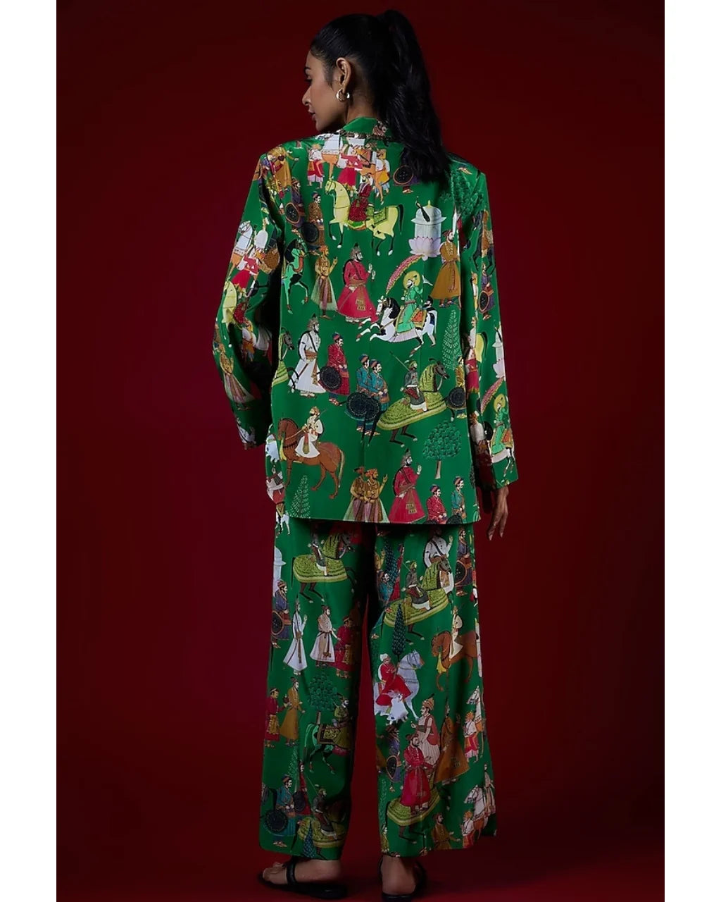 Green Printed Pant Suit Set