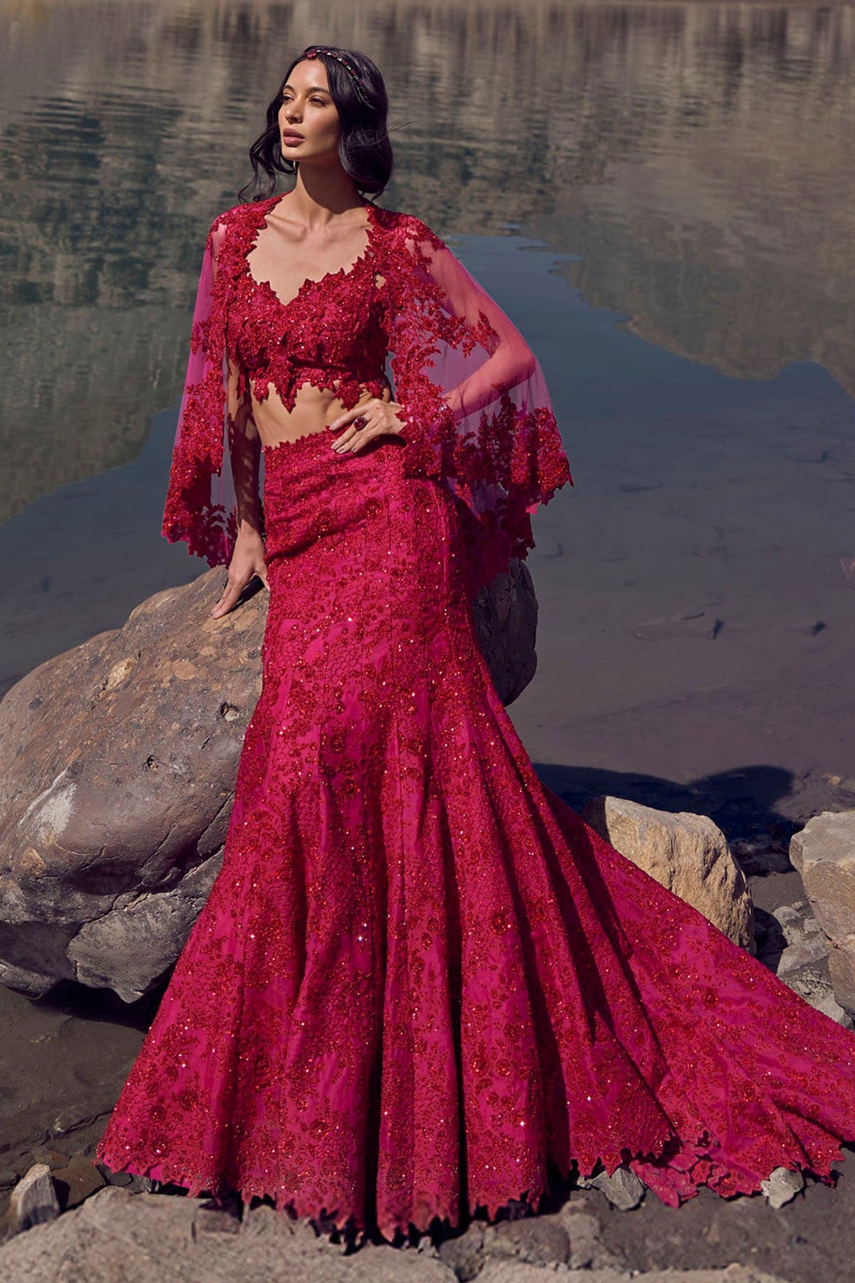 Cutdana work trail lehenga set