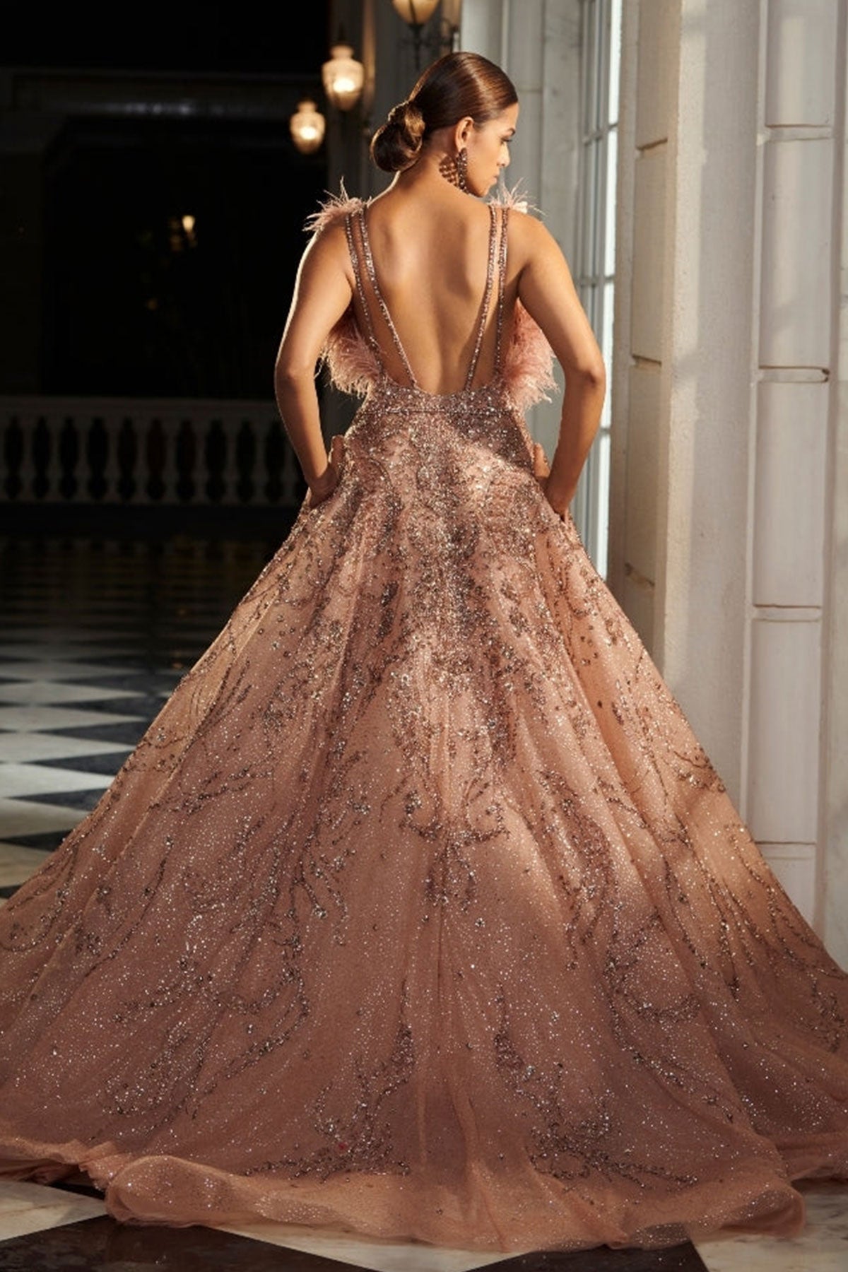 "Primrose" Salmon Pink Bridal Tulle Gown