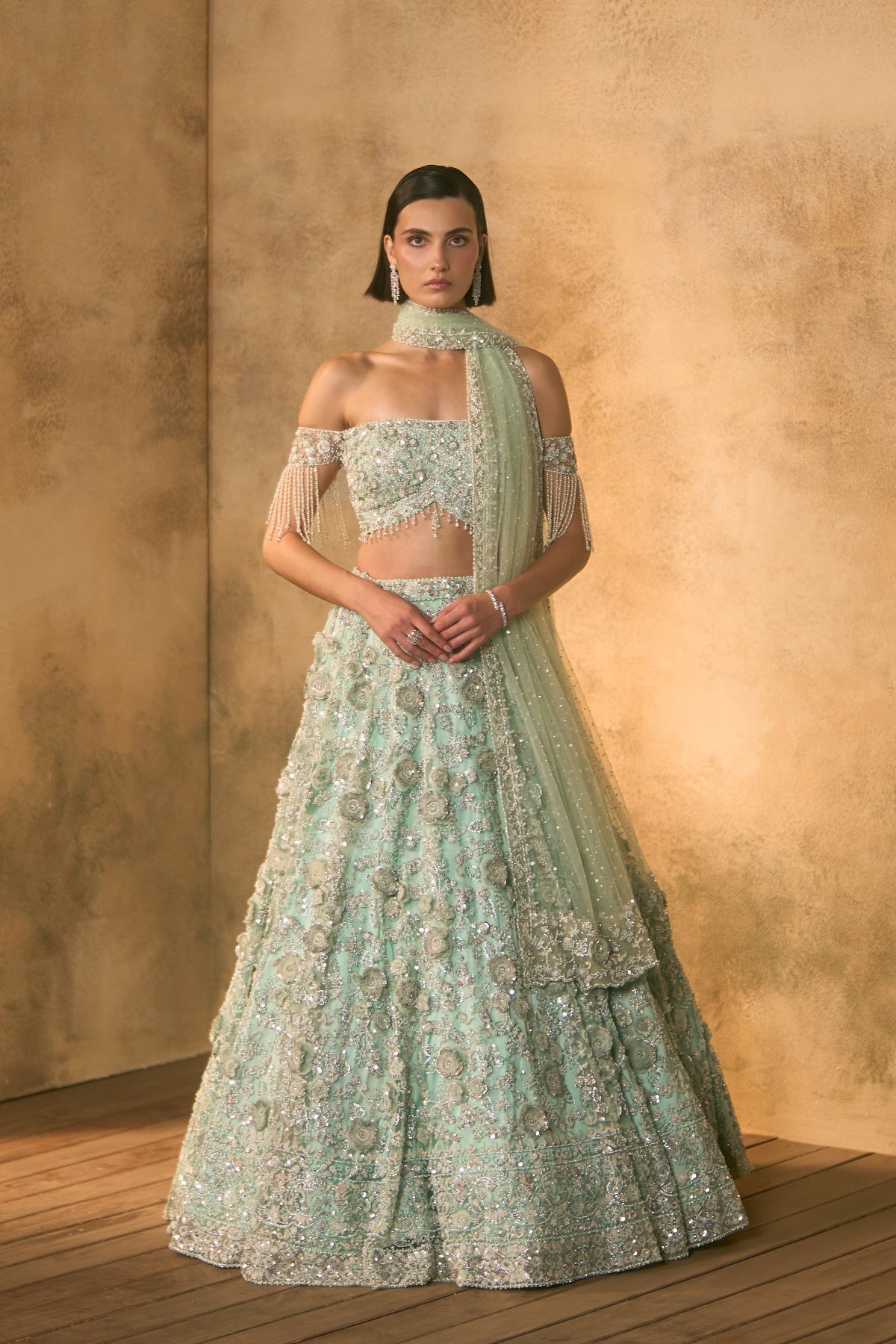 Tiffany Blue Net Lehenga Set
