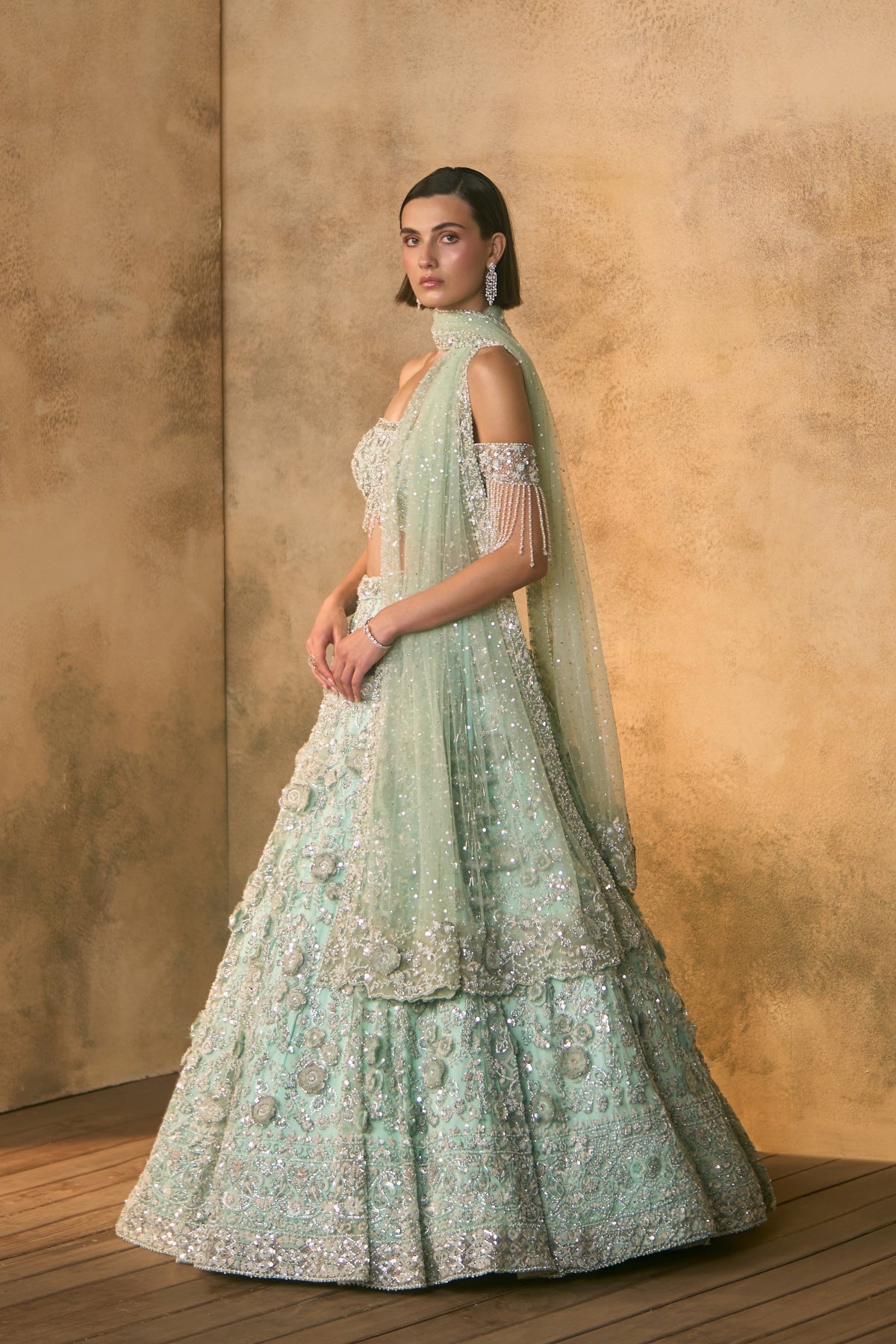 Tiffany Blue Net Lehenga Set