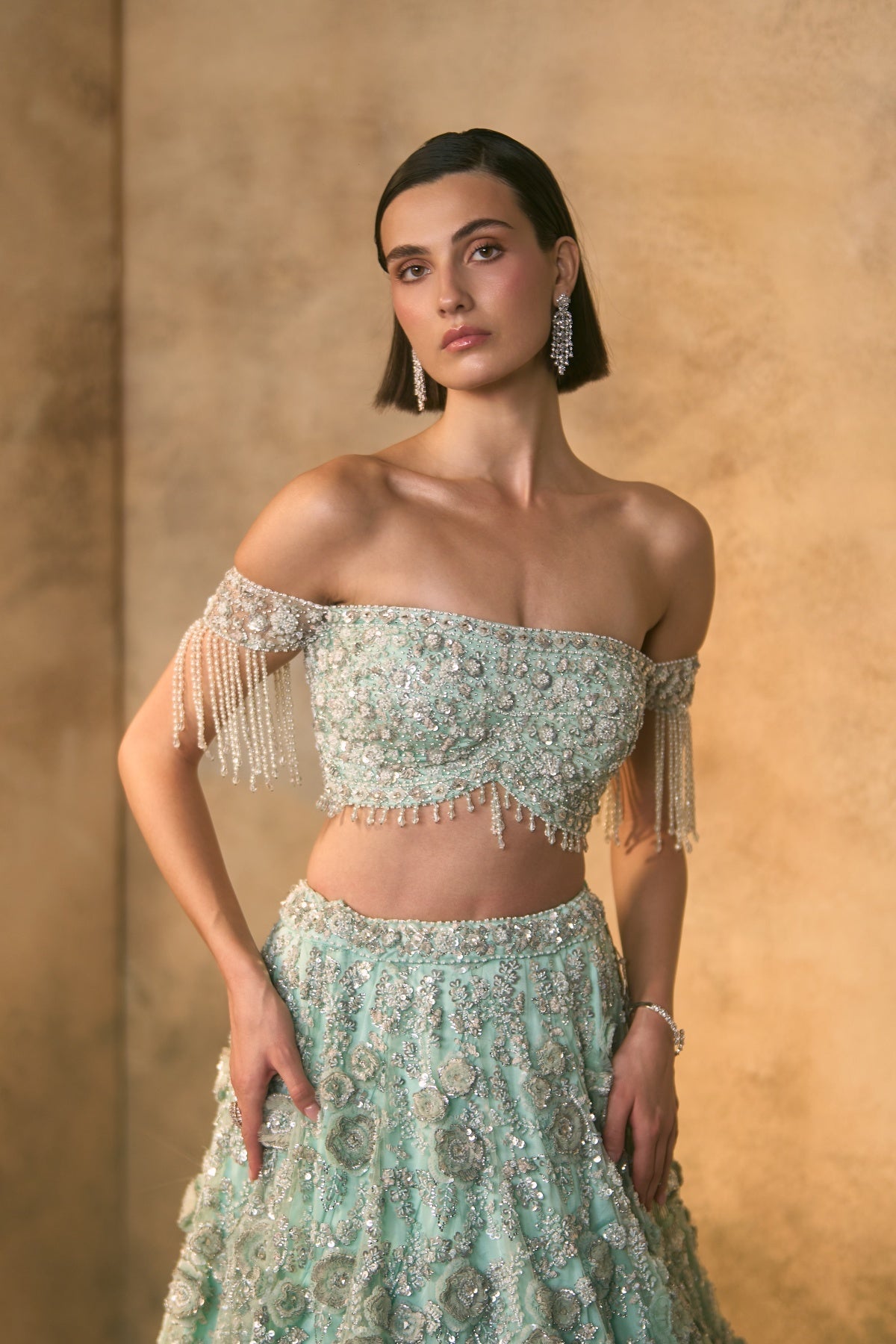 Tiffany Blue Net Lehenga Set