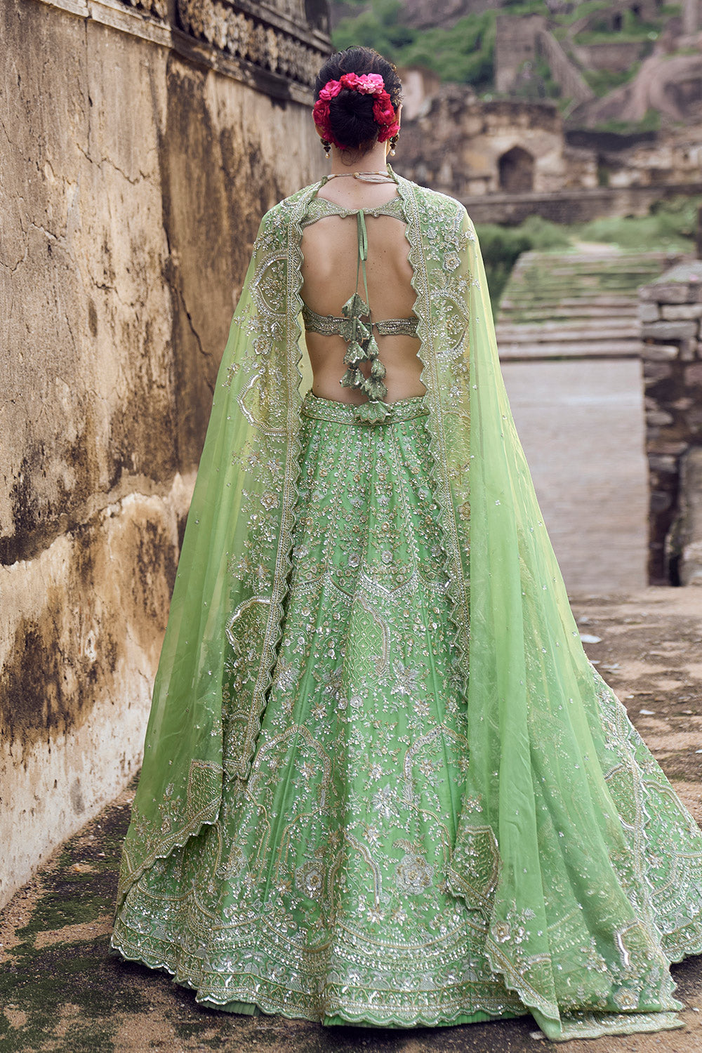 GREEN NAINA LEHENGA SET
