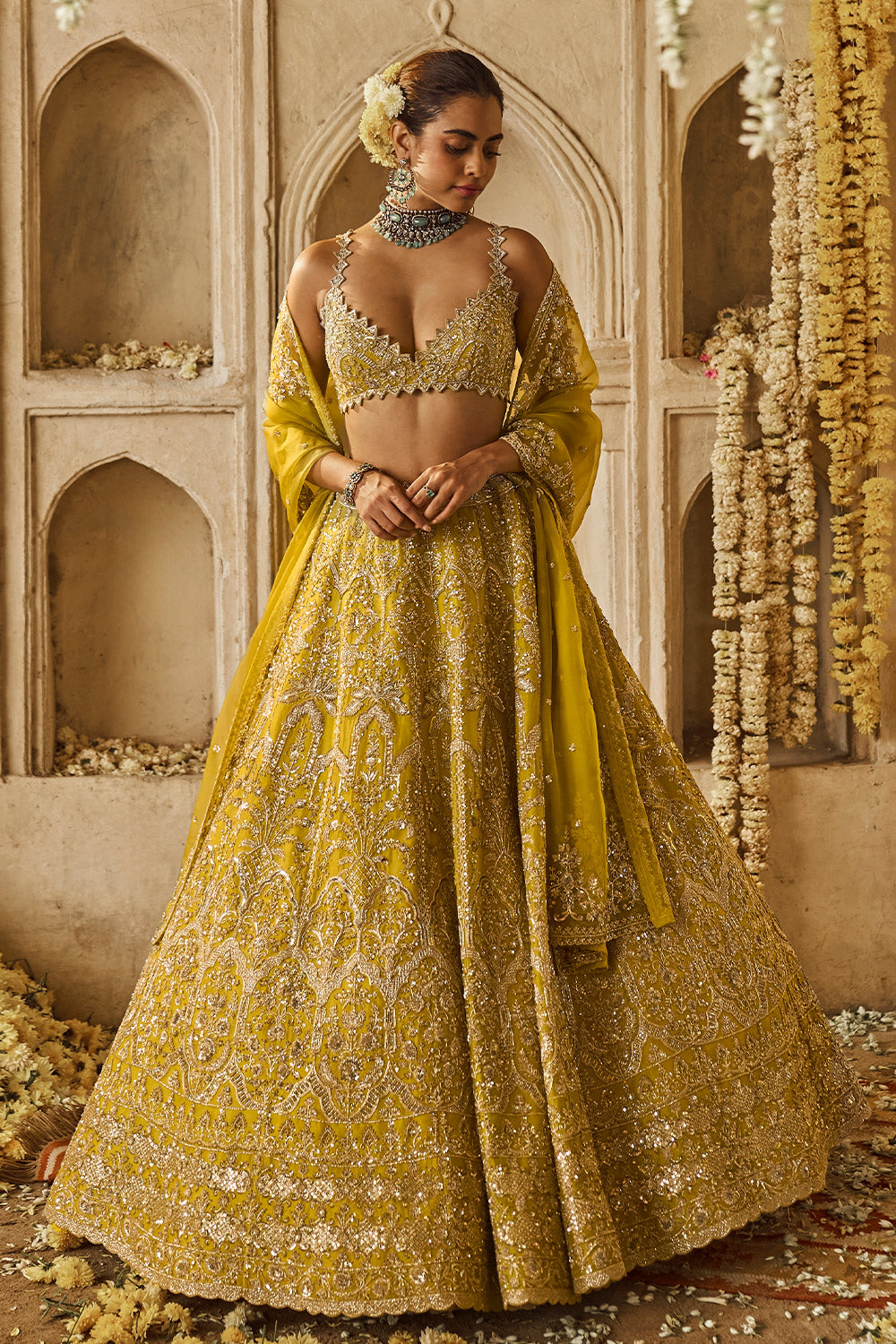 YELLOWISH GREEN SNEHA LEHENGA SET
