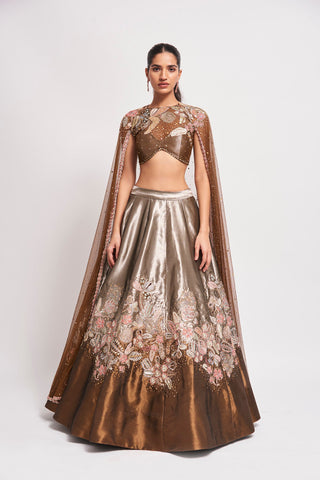 Yellow Nadenka Raw Silk Appliquéd And Embellished Lehenga With Blouse And Cutwork Tulle Dupatta
