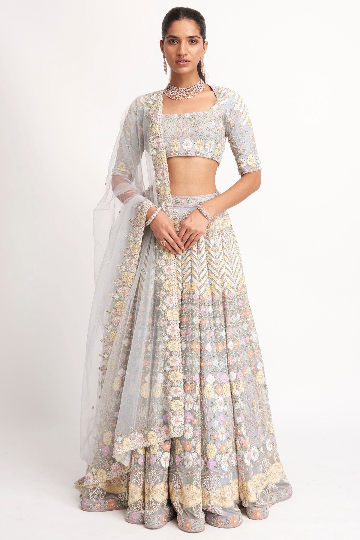 Layla - Blue Bell Tulle Net Lehenga Set 16 panel