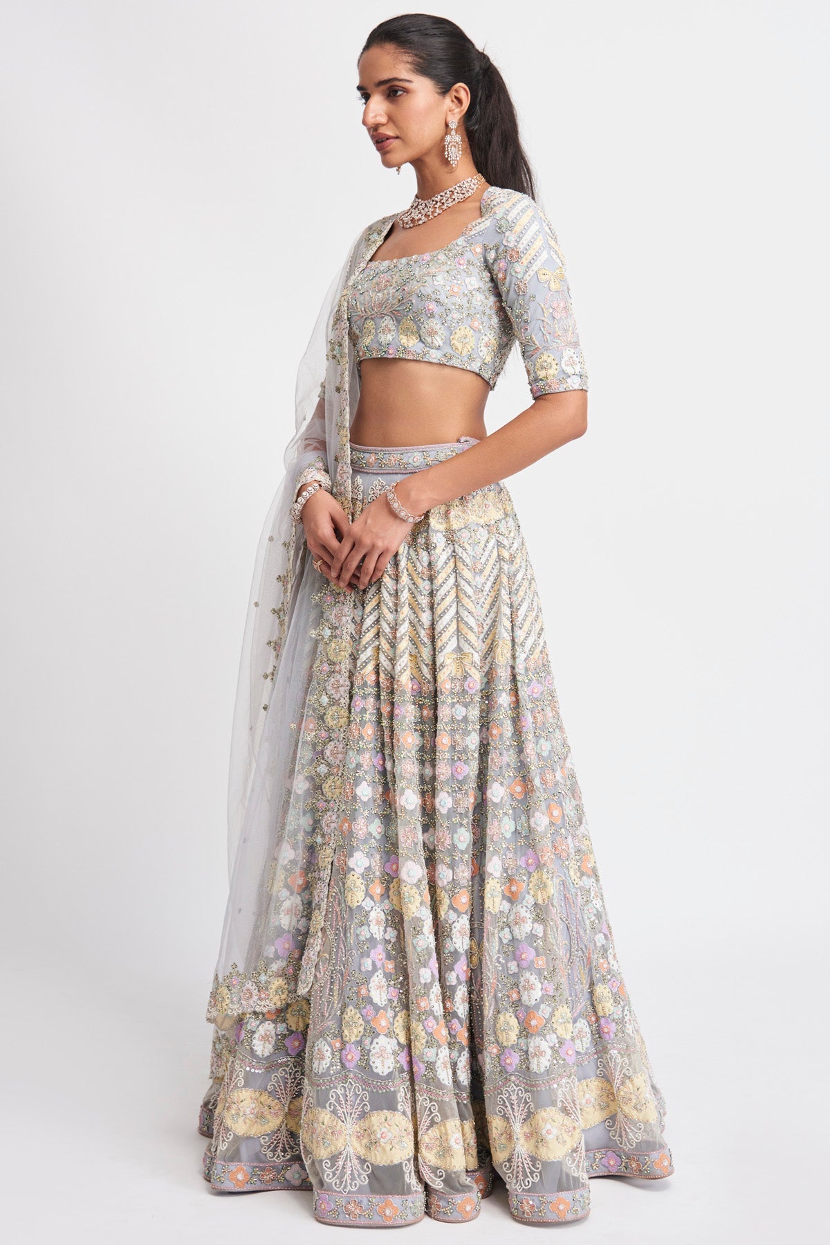 Layla - Blue Bell Tulle Net Lehenga Set 12 panel