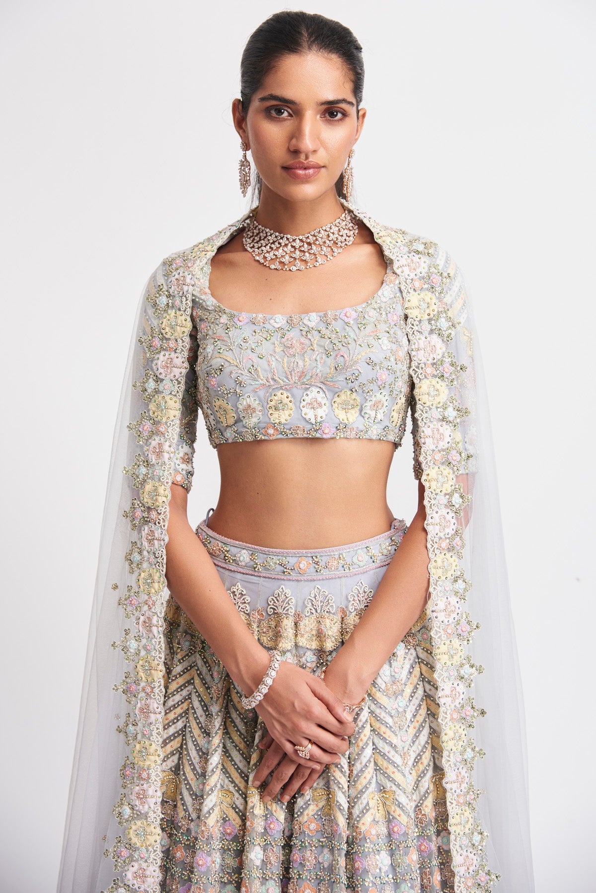 Layla - Blue Bell Tulle Net Lehenga Set 12 panel