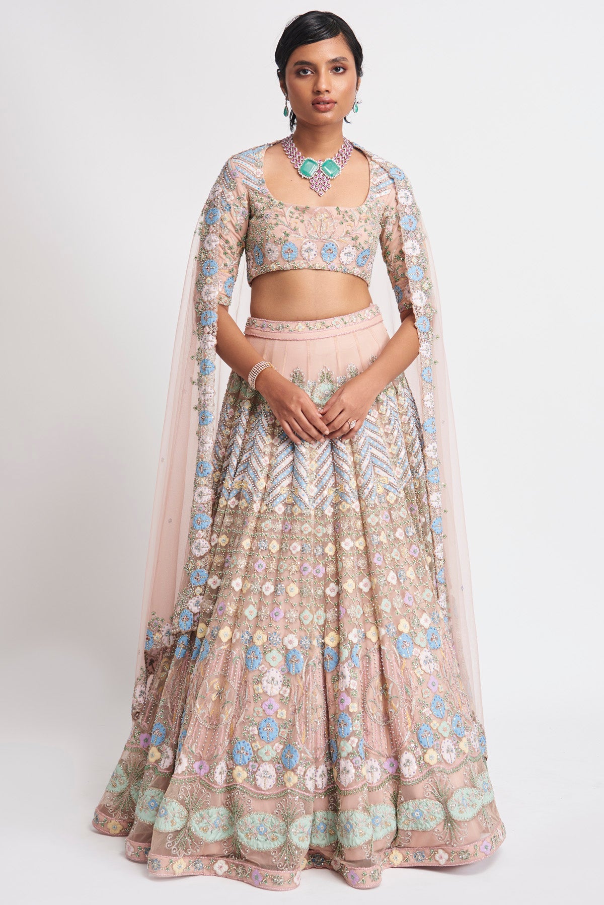 Layla - Apricot Tulle Net Lehenga Set (12 Panel)