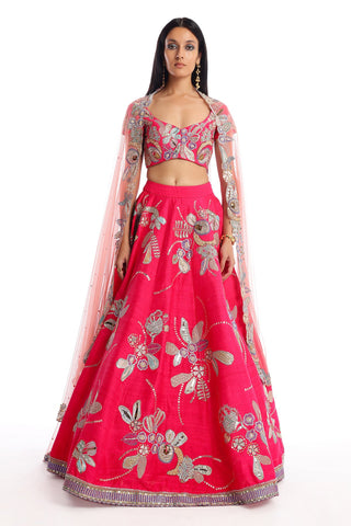 Ivory Divergence Silk Appliquéd And Embellished Lehenga With Blouse And Cutwork Organza Dupatta
