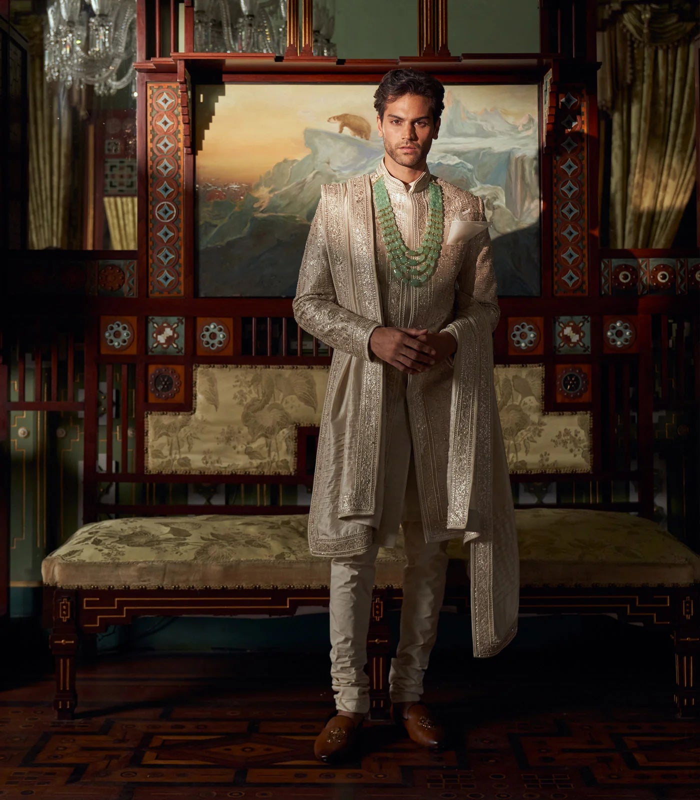 IVORY RAW SILK SHERWANI SET