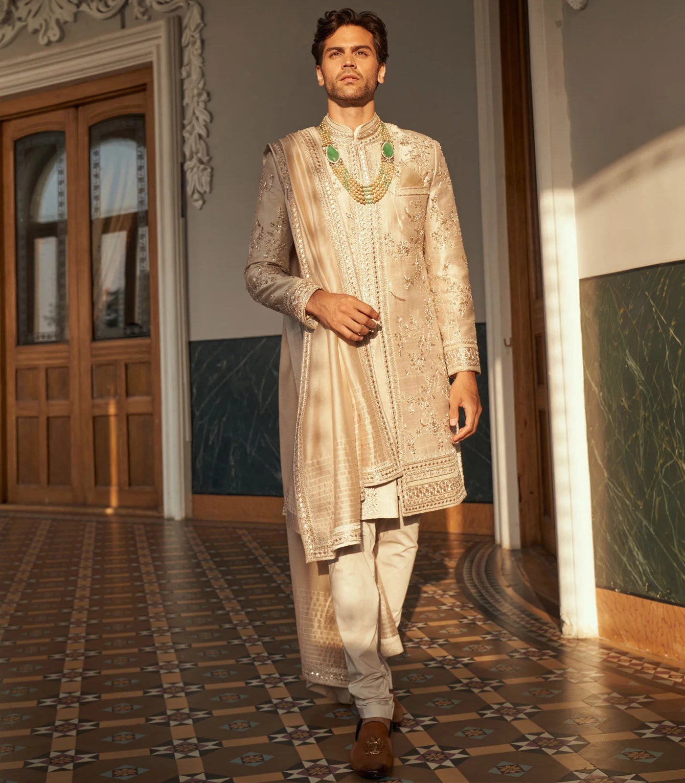 IVORY RAW SILK SHERWANI SET