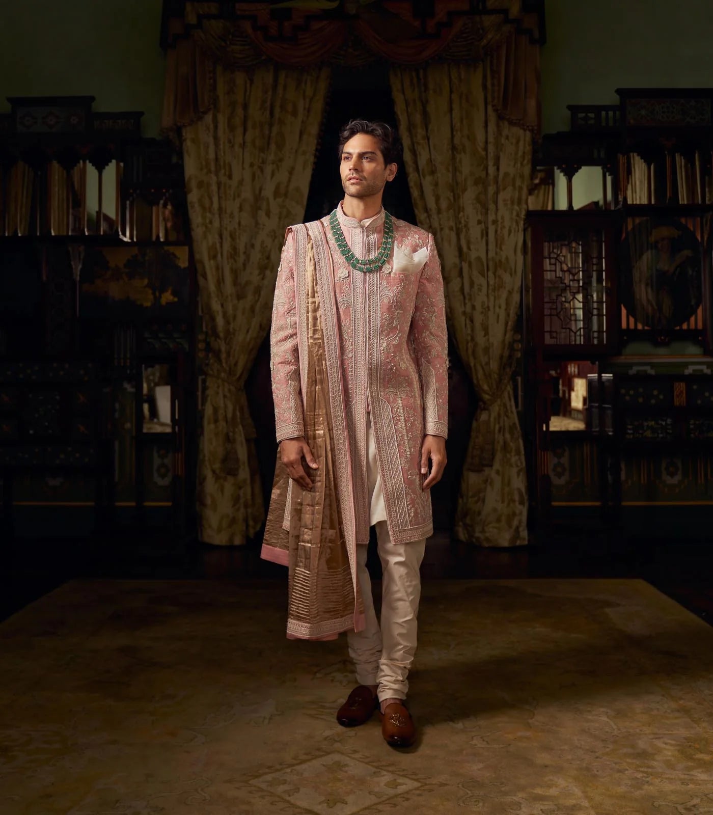DUSTY ROSE RAW SILK SHERWANI SET