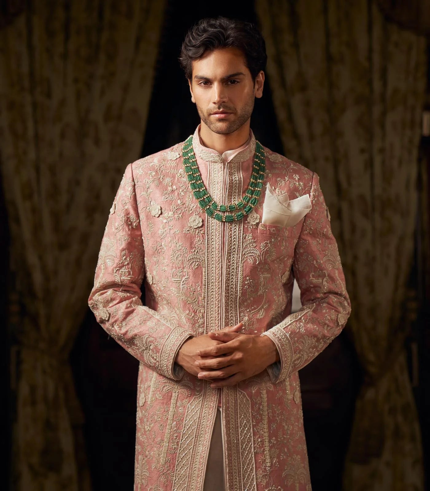 DUSTY ROSE RAW SILK SHERWANI SET
