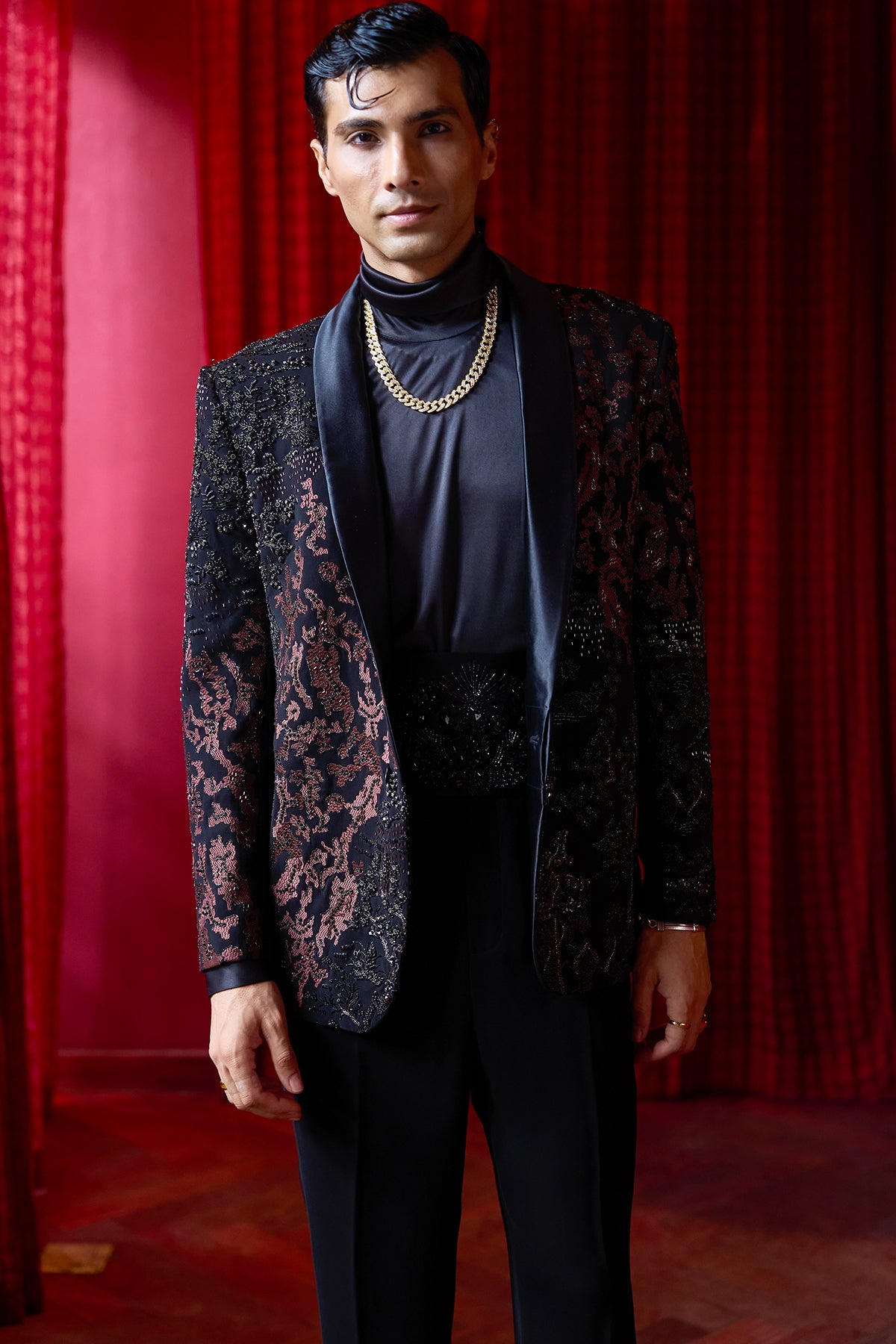 Twilight Inferno Embroidered Tuxedo Set