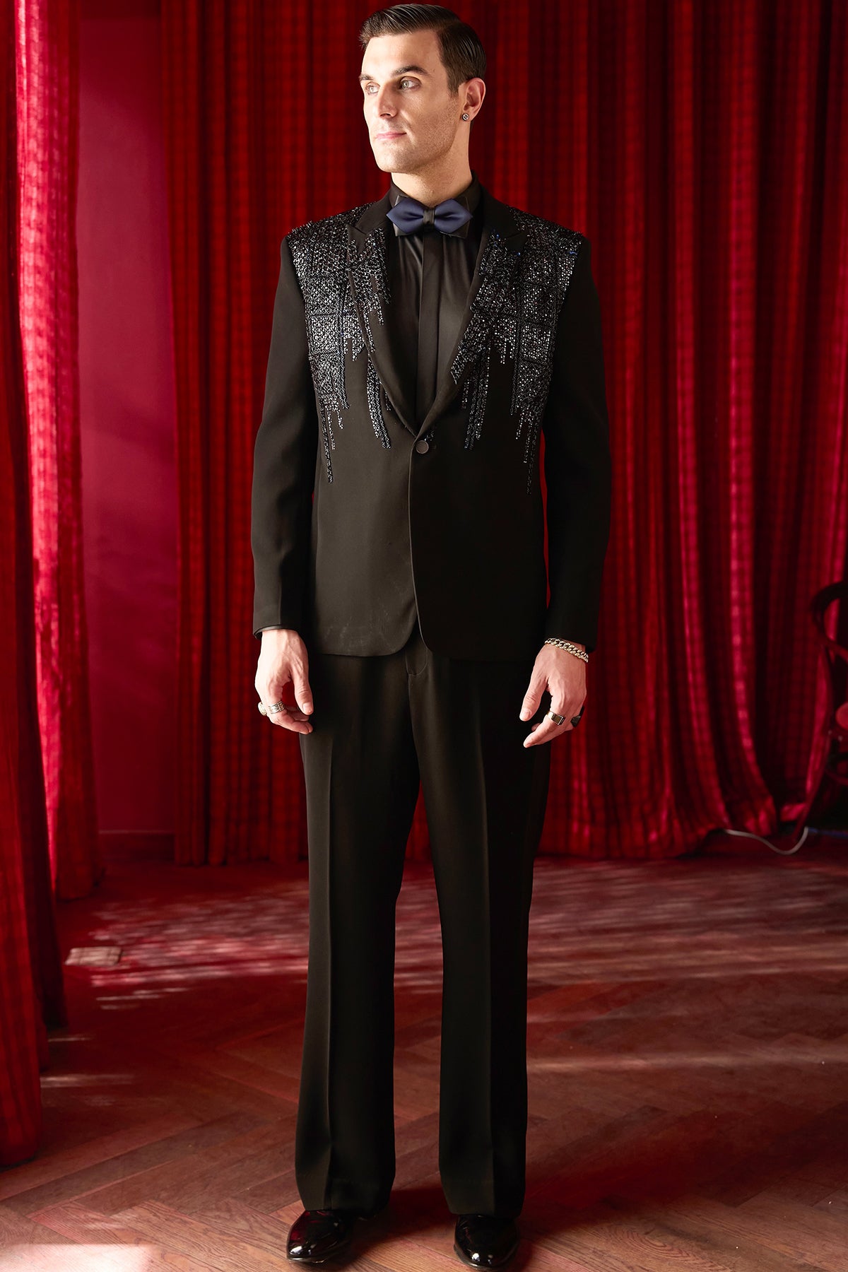 Nocturnal Elegance Embroidered Tuxedo Set