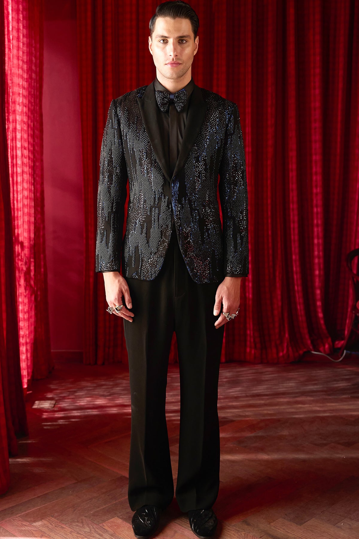 Nocturnal Glimmer Embroidered Tuxedo Set