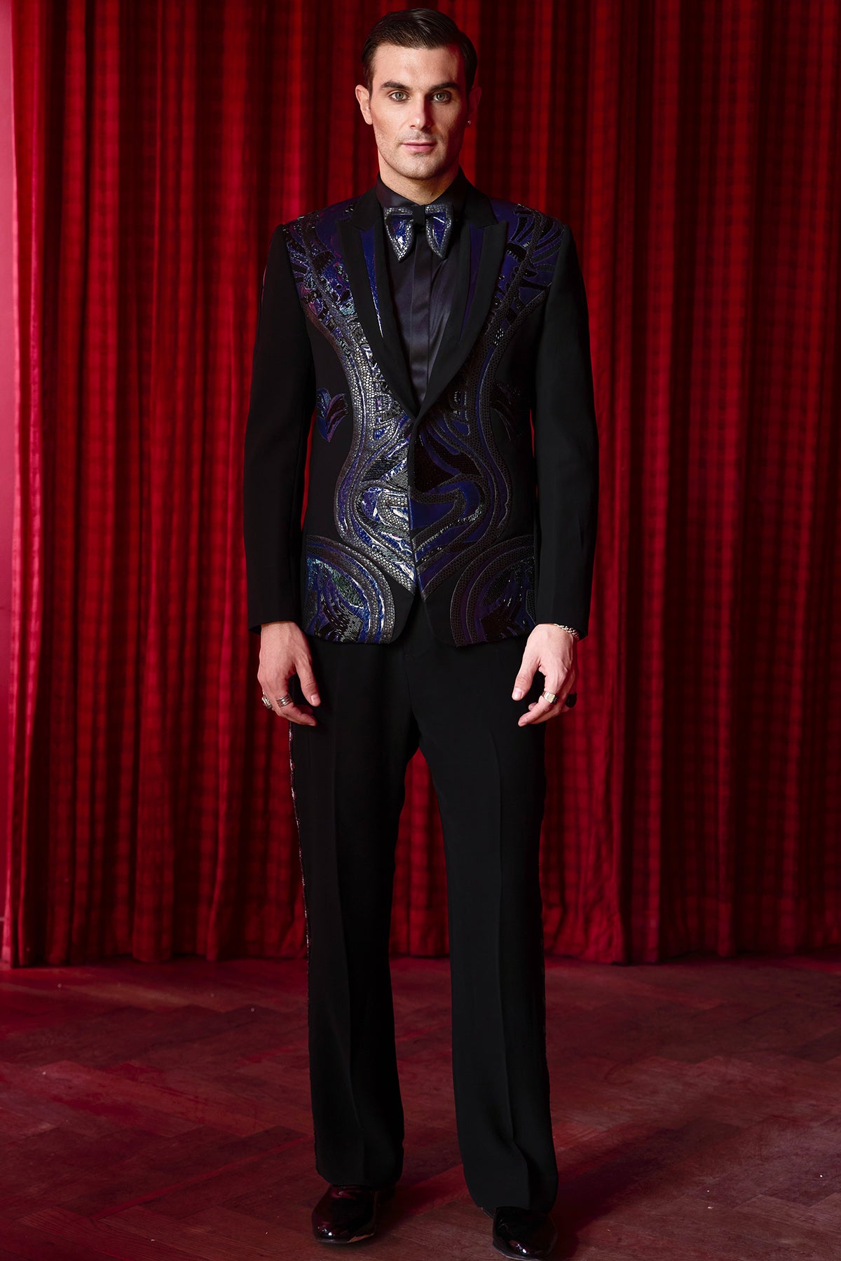 Obsidian Texture Embroidered Tuxedo Set