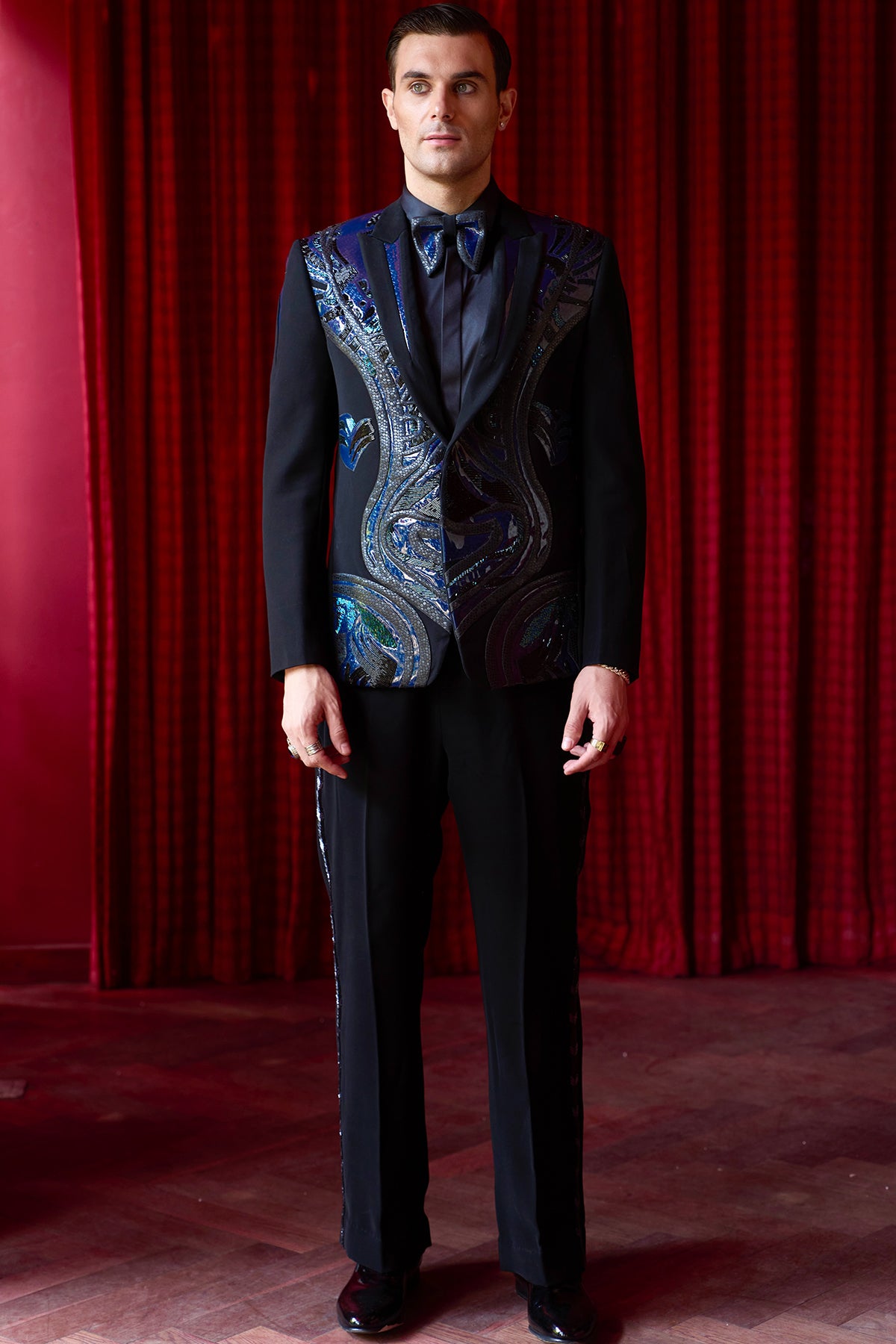 Obsidian Texture Embroidered Tuxedo Set