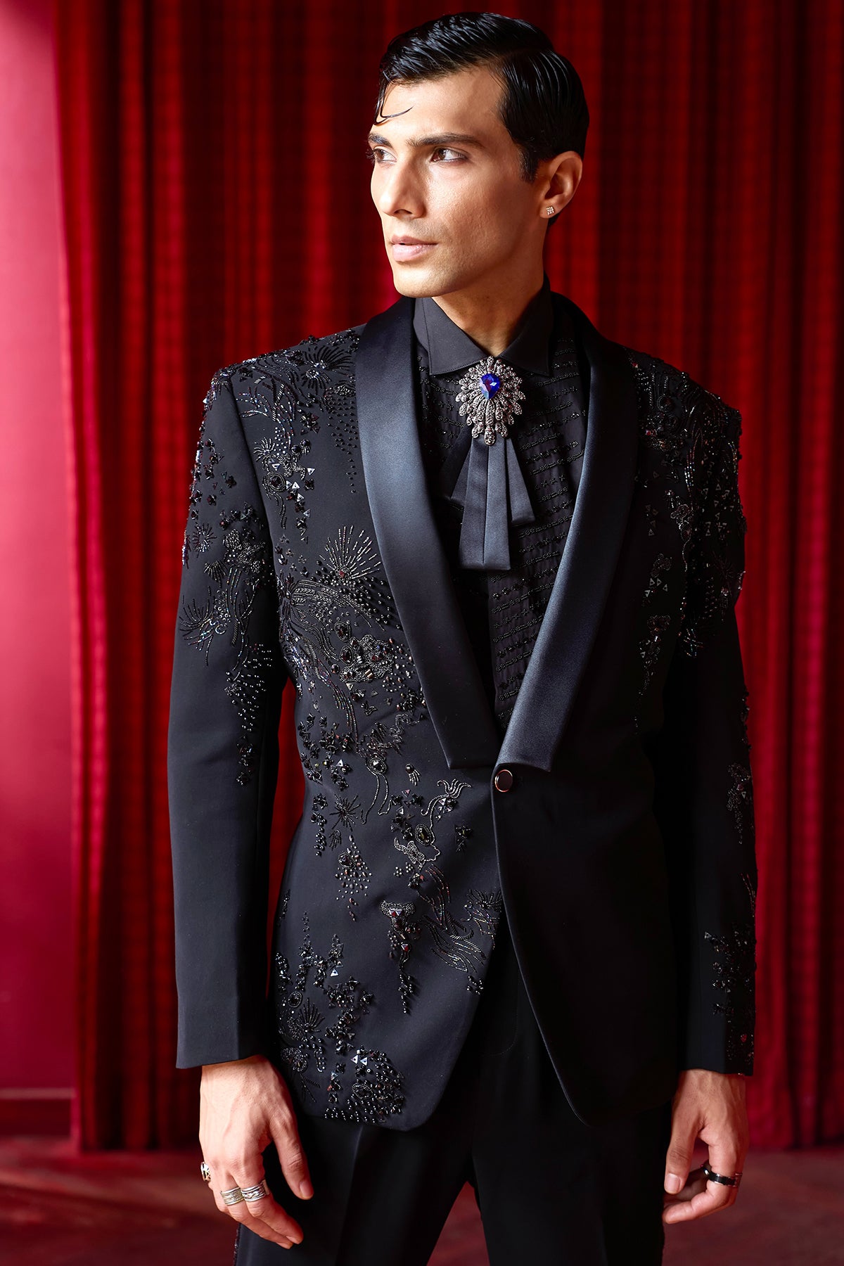 Celestial Edge Embroidered Tuxedo Set