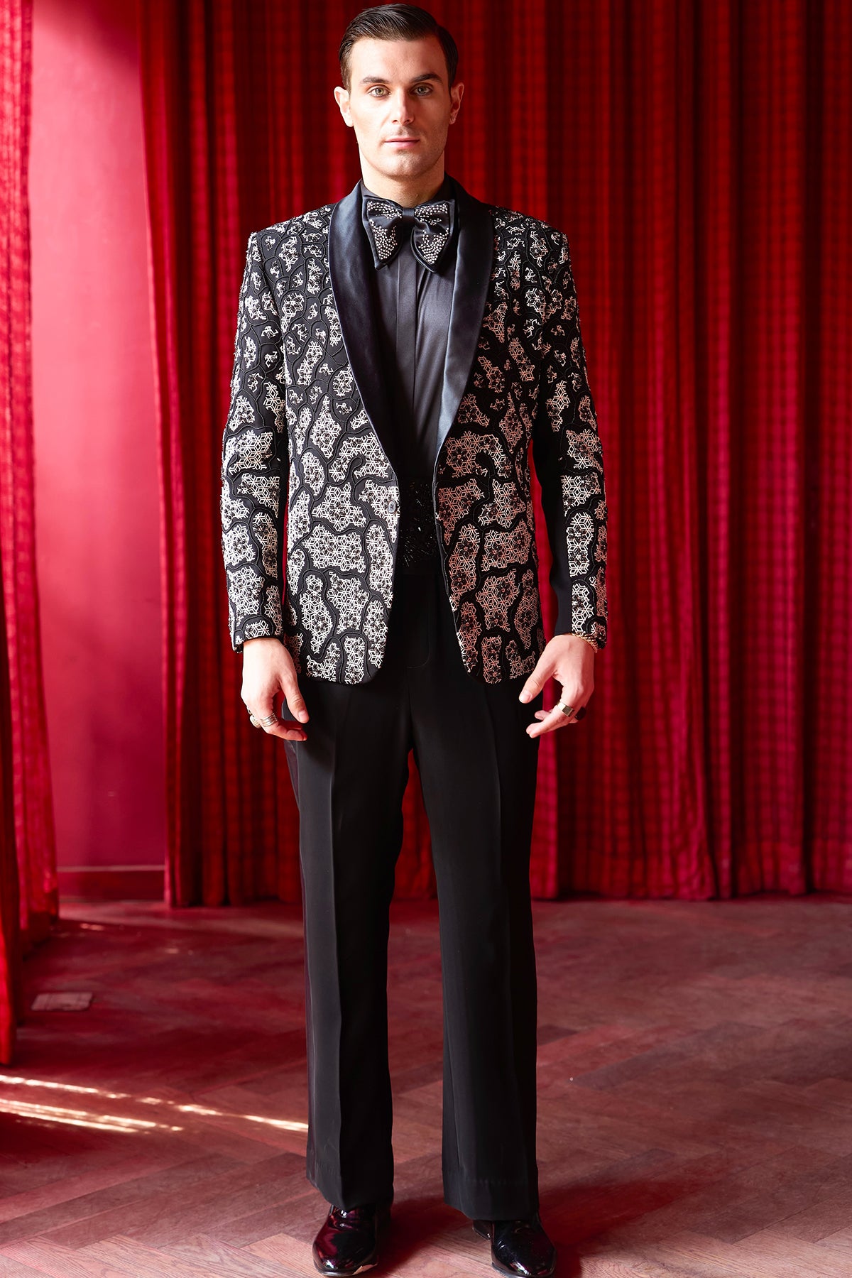 Nocturnal Bloom Embroidered Tuxedo Set