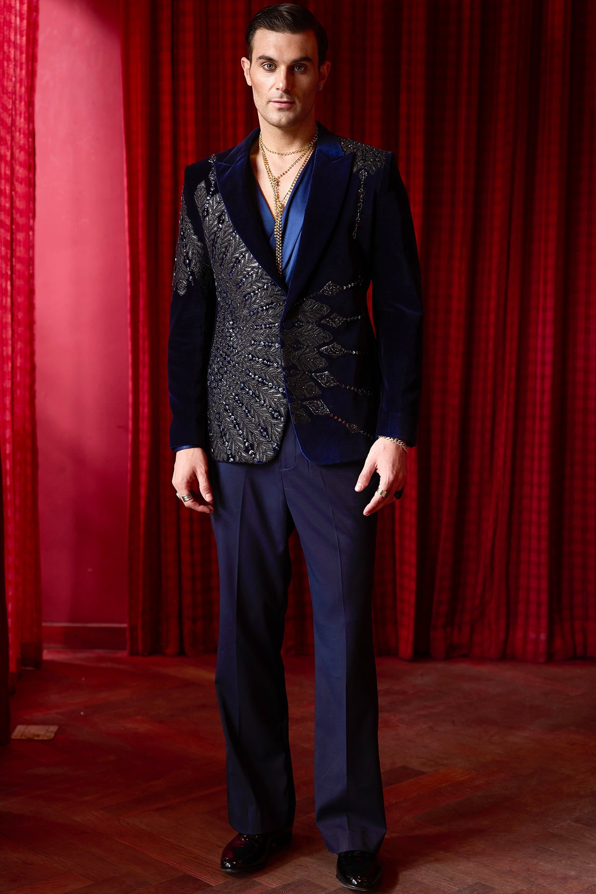 Astraeus Blue Embroidered Tuxedo Set