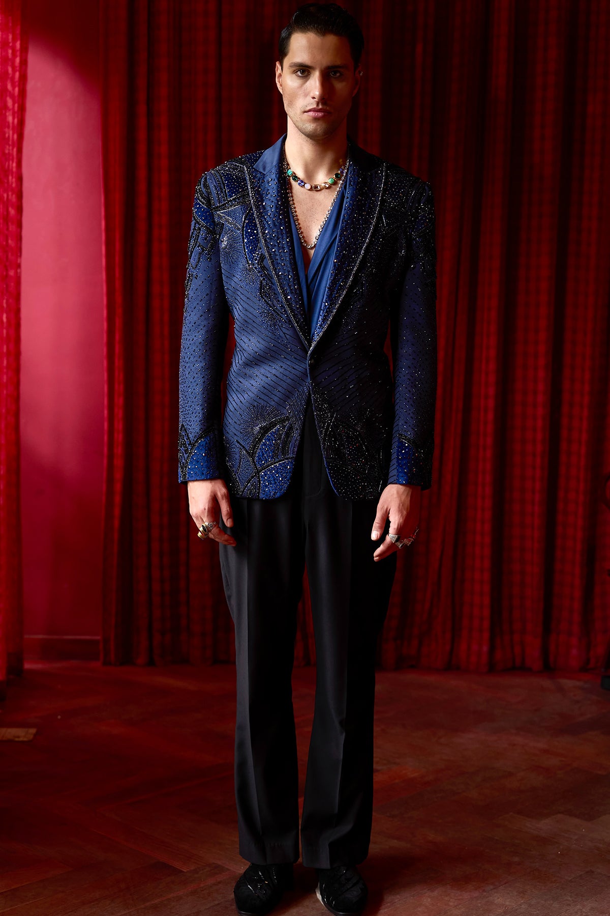 Midnight Sapphire Embroidered Tuxedo Set