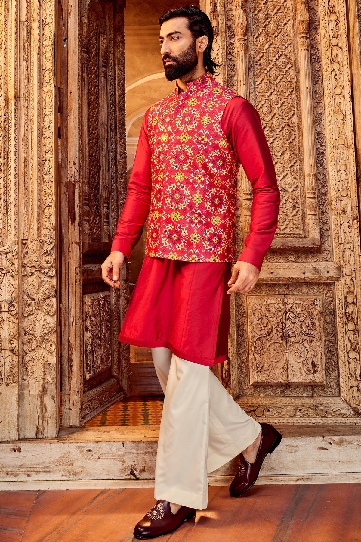 Rani Raw Silk Mirror Embellished Bundi Set