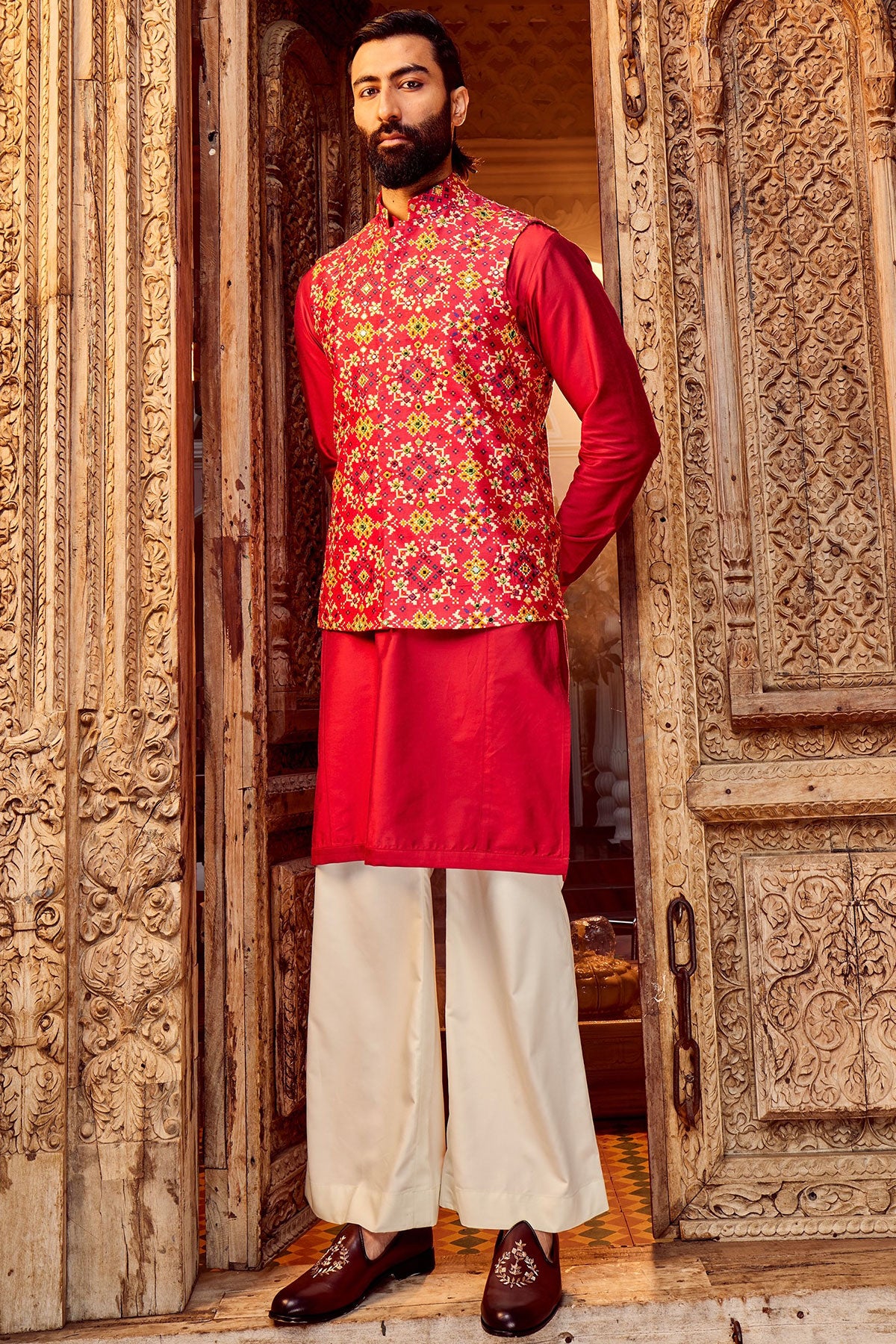 Rani Raw Silk Mirror Embellished Bundi Set
