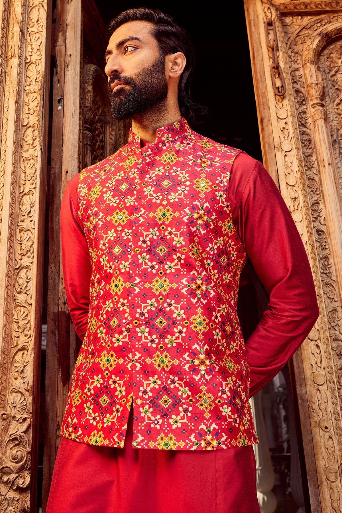 Rani Raw Silk Mirror Embellished Bundi Set