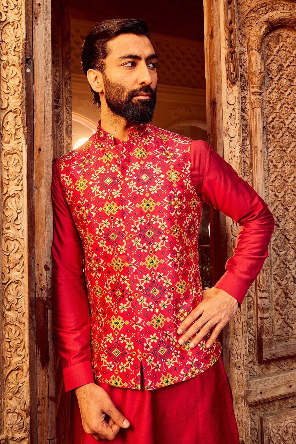 Rani Raw Silk Mirror Embellished Bundi Set