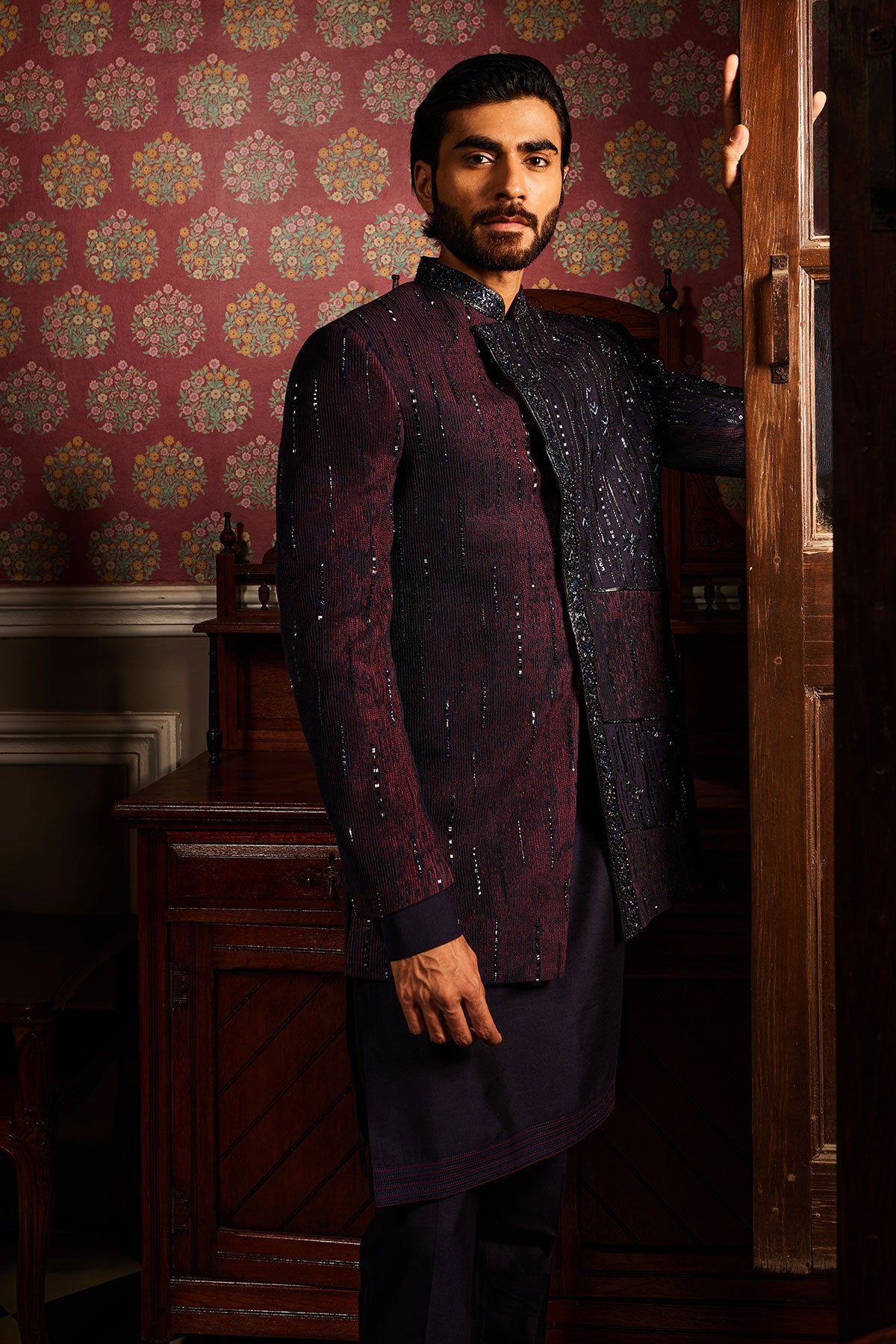 Twilight Embroidered Asymmetrical Silk Indo-Western Set