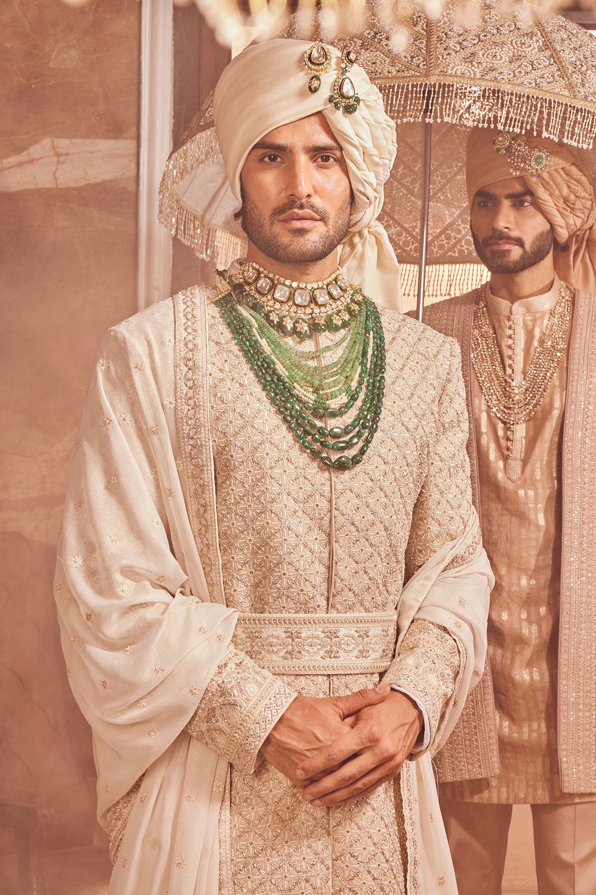 Ivory Raw Silk Zardozi Embroidered Sherwani