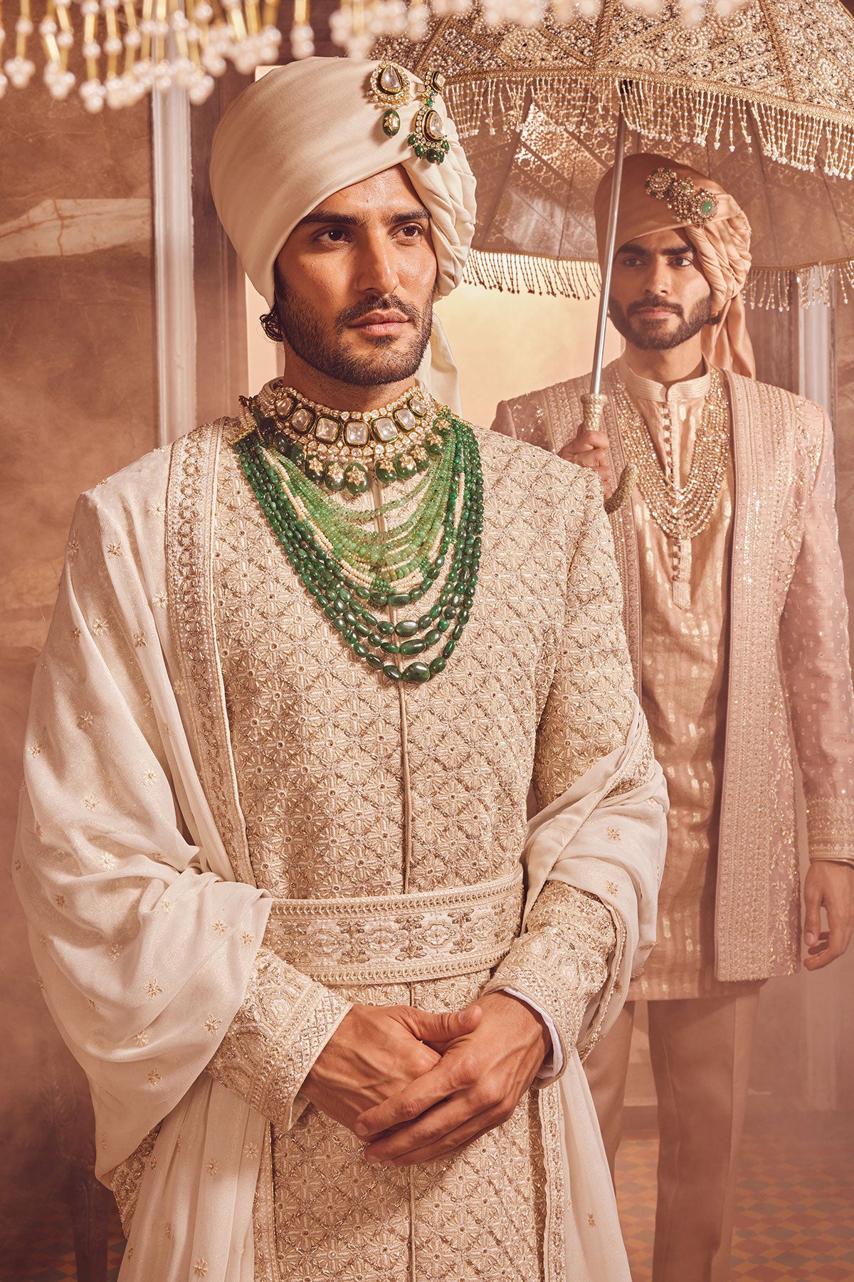 Ivory Raw Silk Zardozi Embroidered Sherwani