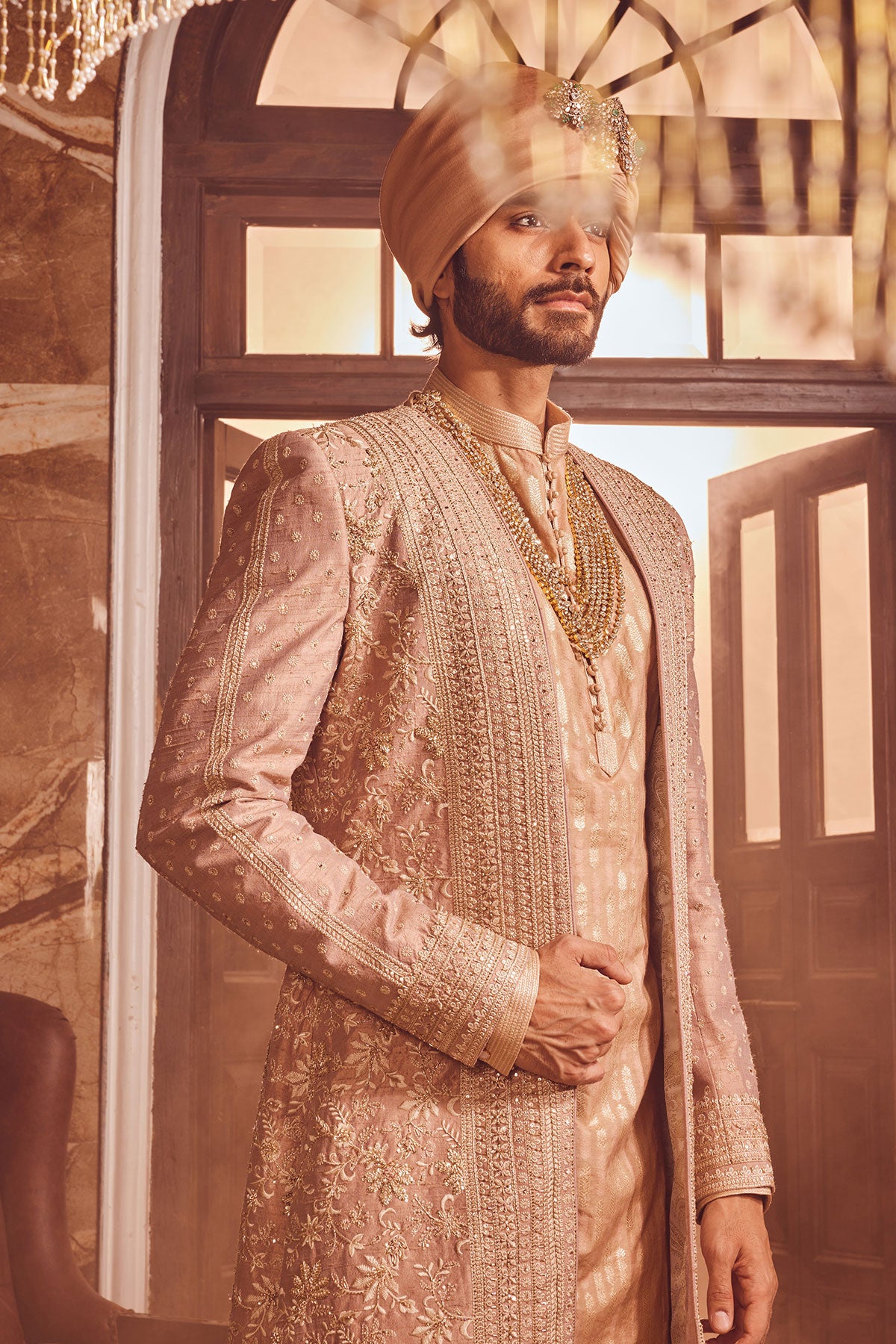 Bronze Regal Raw Silk Embroidered Indo-Western