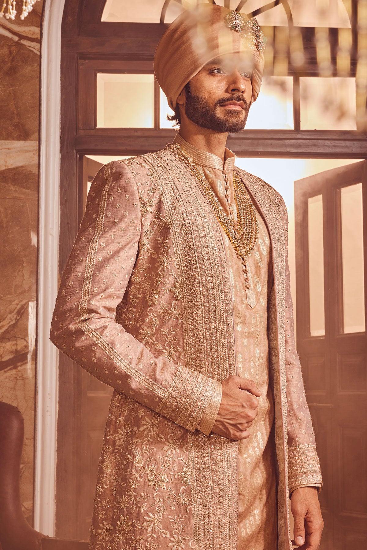 Bronze Regal Raw Silk Embroidered Indo-Western