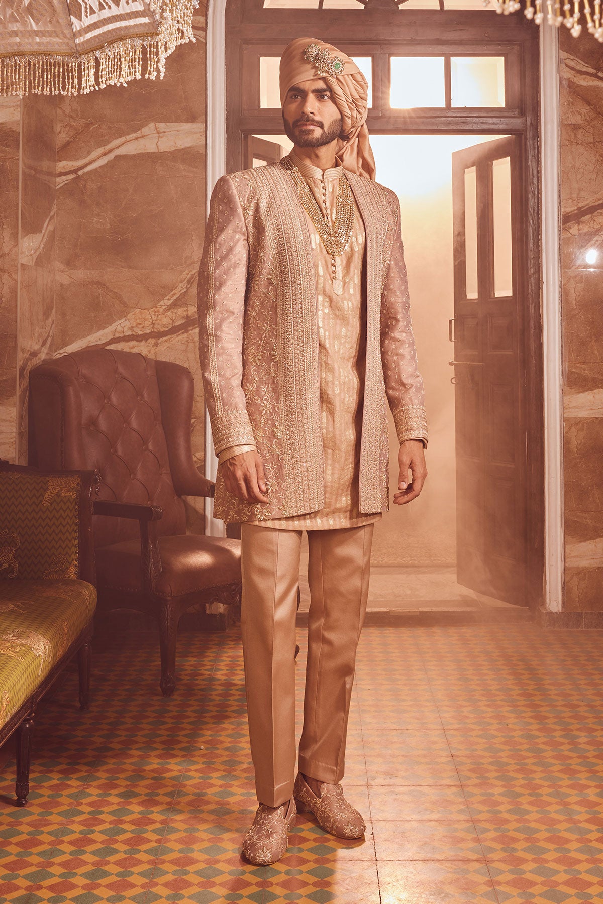 Bronze Regal Raw Silk Embroidered Indo-Western