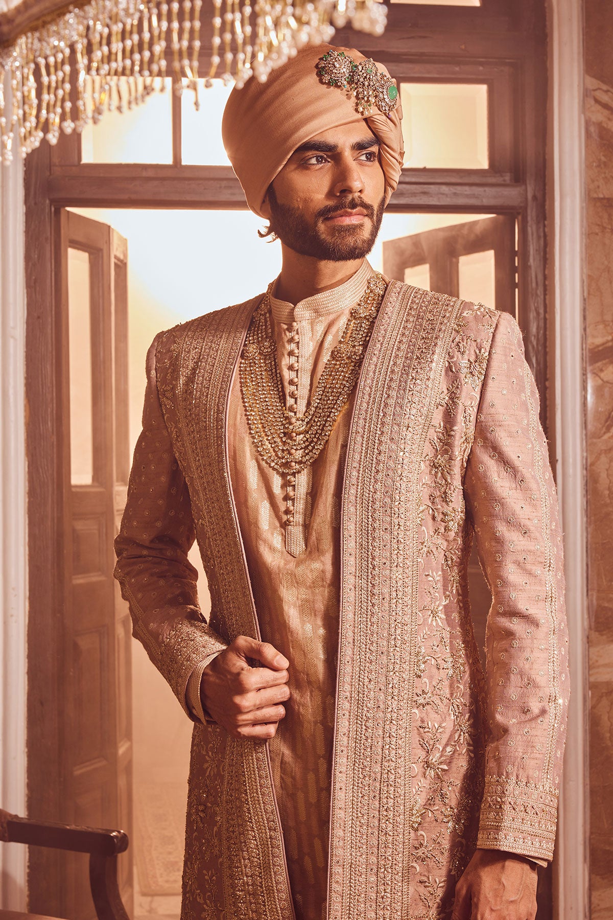 Bronze Regal Raw Silk Embroidered Indo-Western