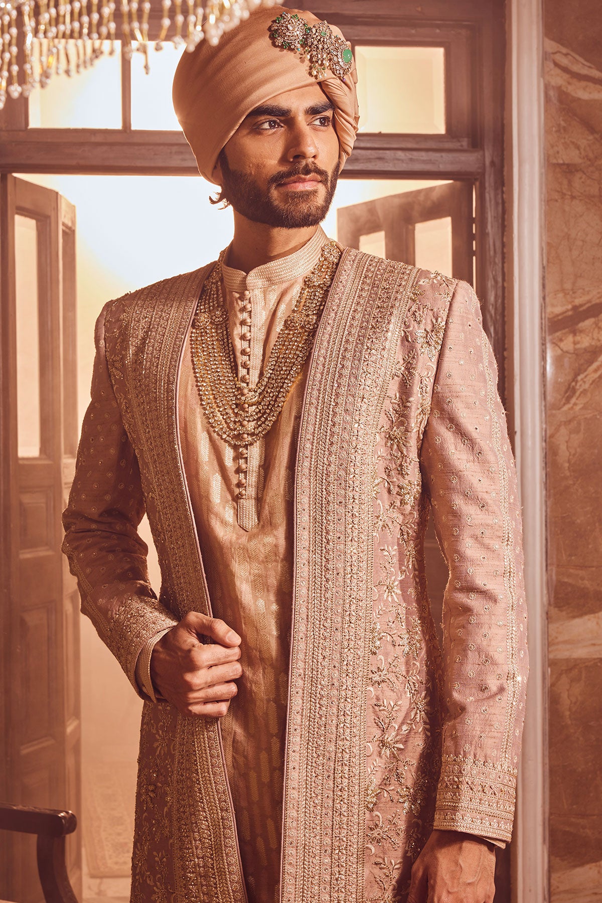 Bronze Regal Raw Silk Embroidered Indo-Western